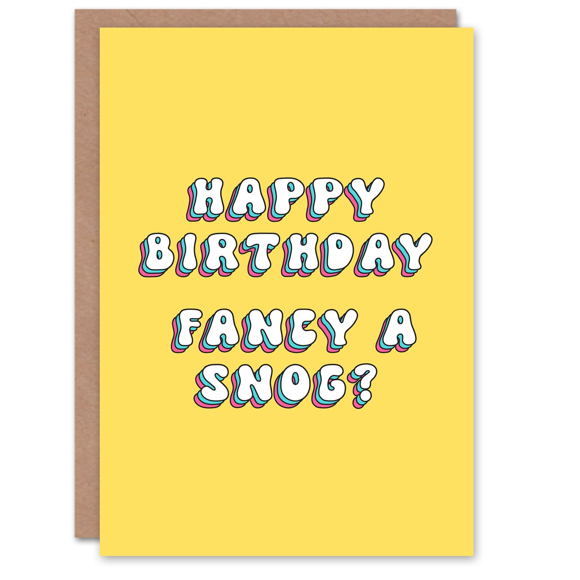 Greeting Card Fancy A Snog Cheeky Funny Bright Retro Birthday