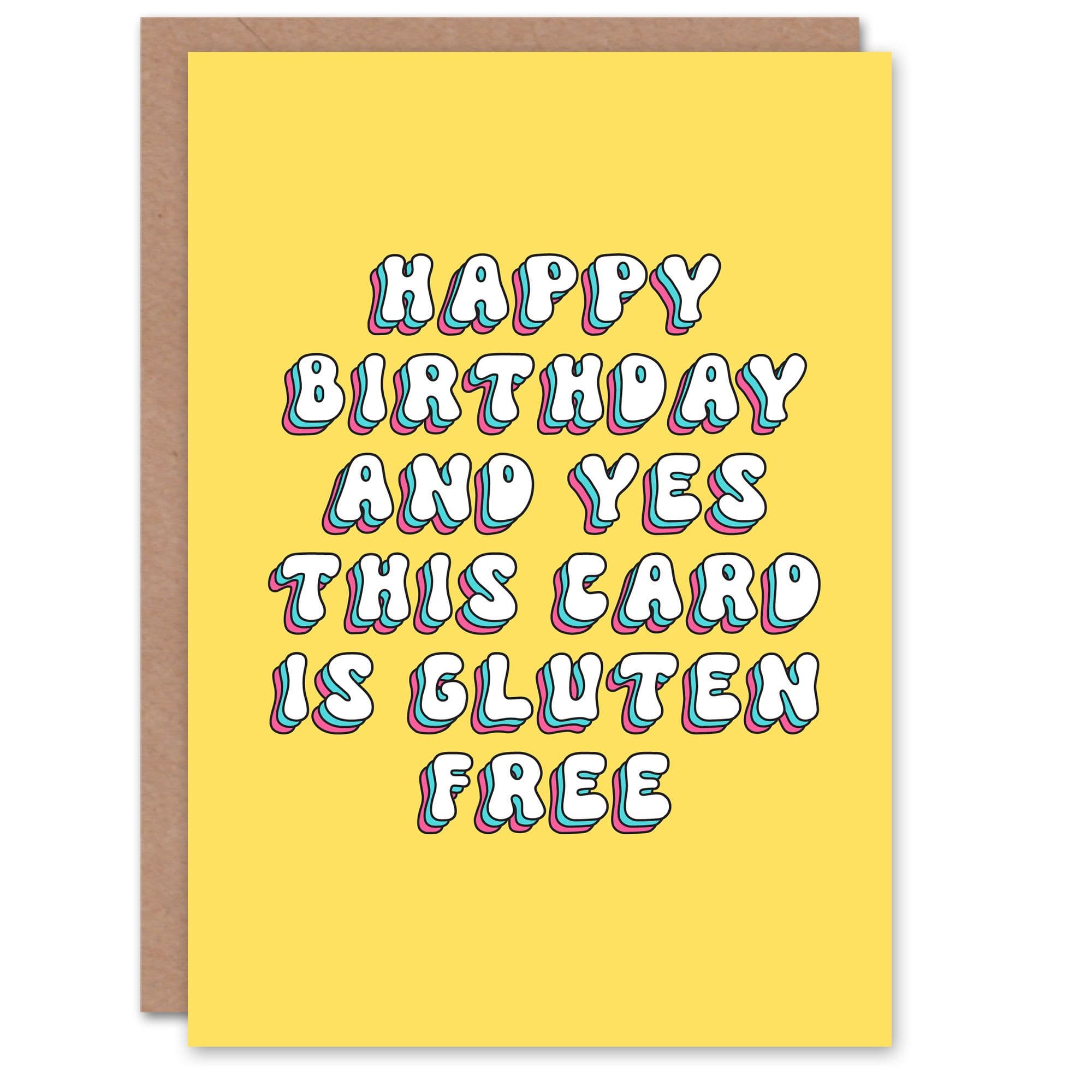 Greeting Card Yes This Card is Gluten Free Funny Retro Yellow Birthday