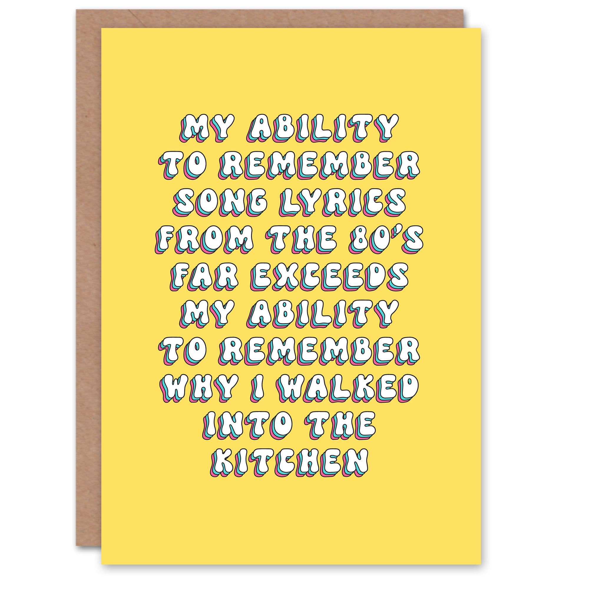 Greeting Card 80s Song Lyrics Memory Loss Funny Ironic Birthday