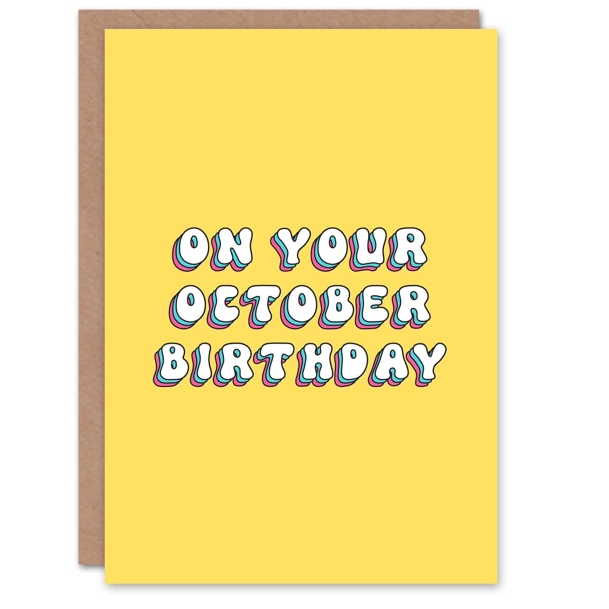 Greeting Card Born October Fun Bright Retro Birthday