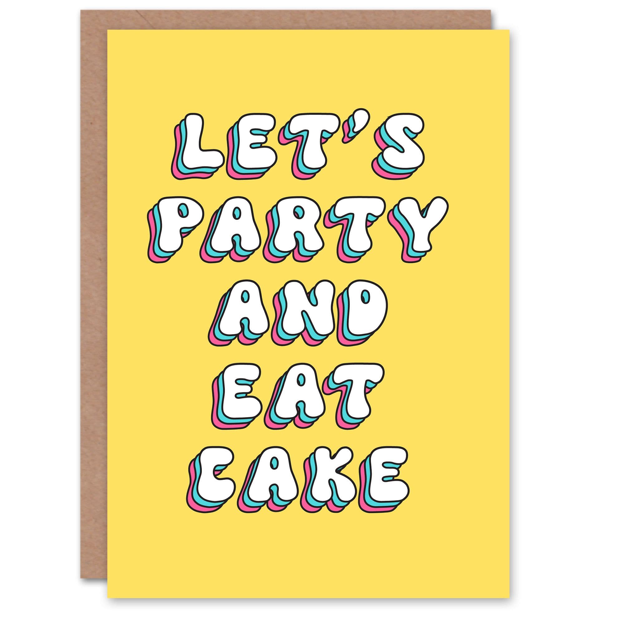 Birthday Card Lets Party Eat Cake Fun Bright Retro
