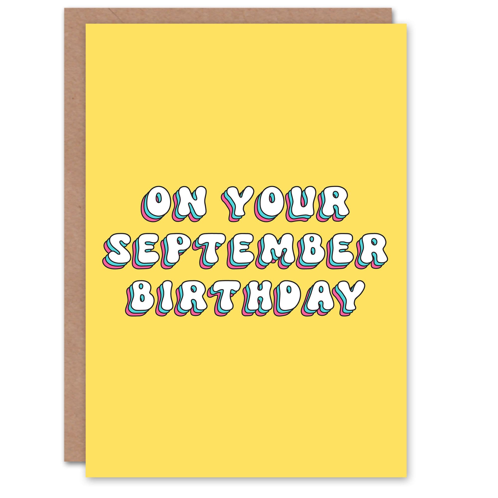 Greeting Card Born September Fun Bright Retro Birthday
