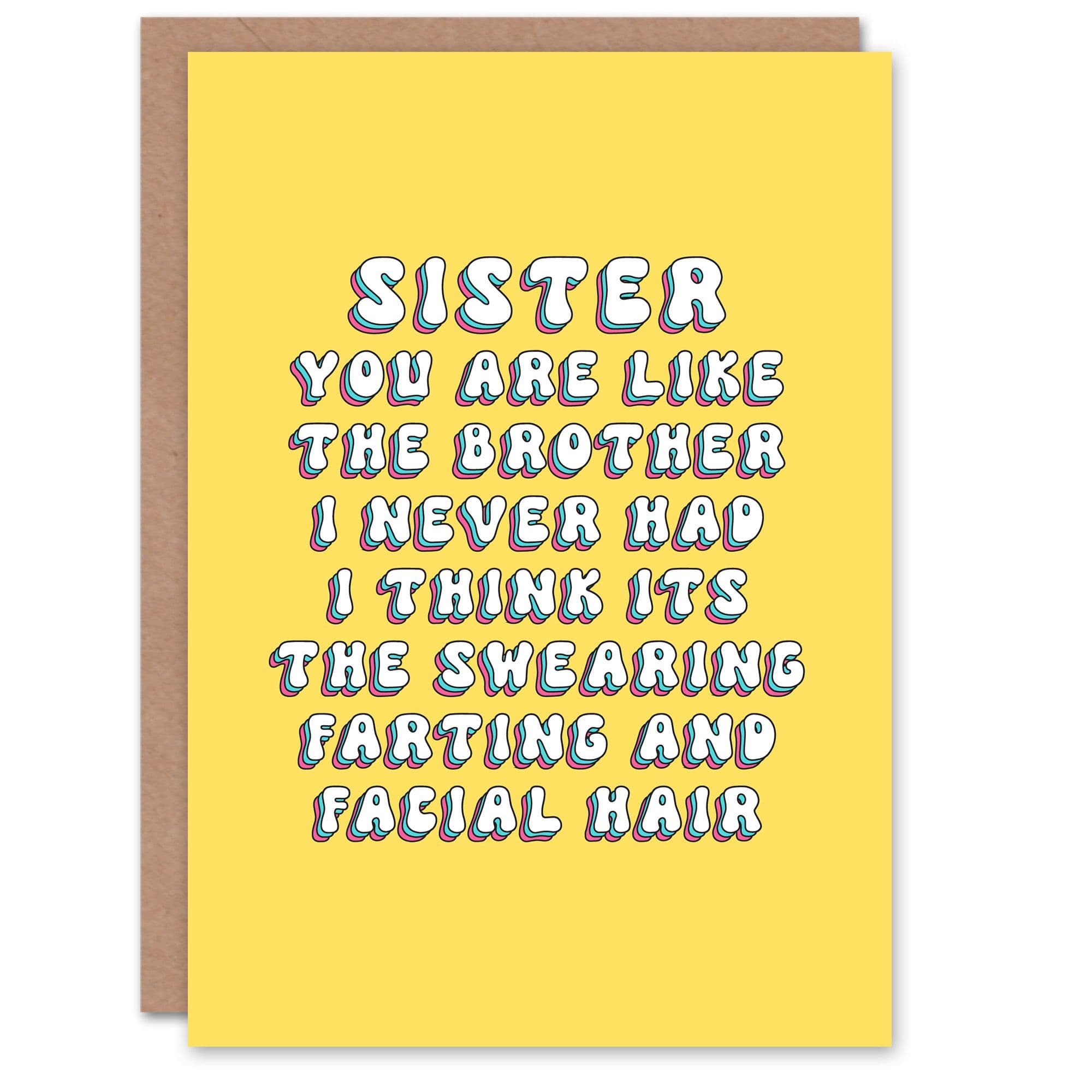 Greeting Card Like Brother Swearing Farting Facial Hair Funny Birthday