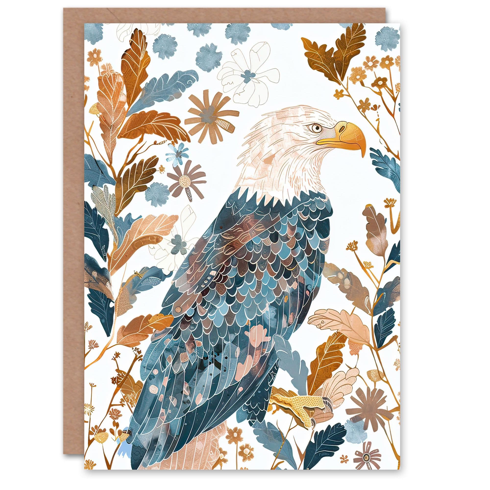 Greeting Card Bald Eagle on Autumn Tree Watercolour Folk Art Birthday