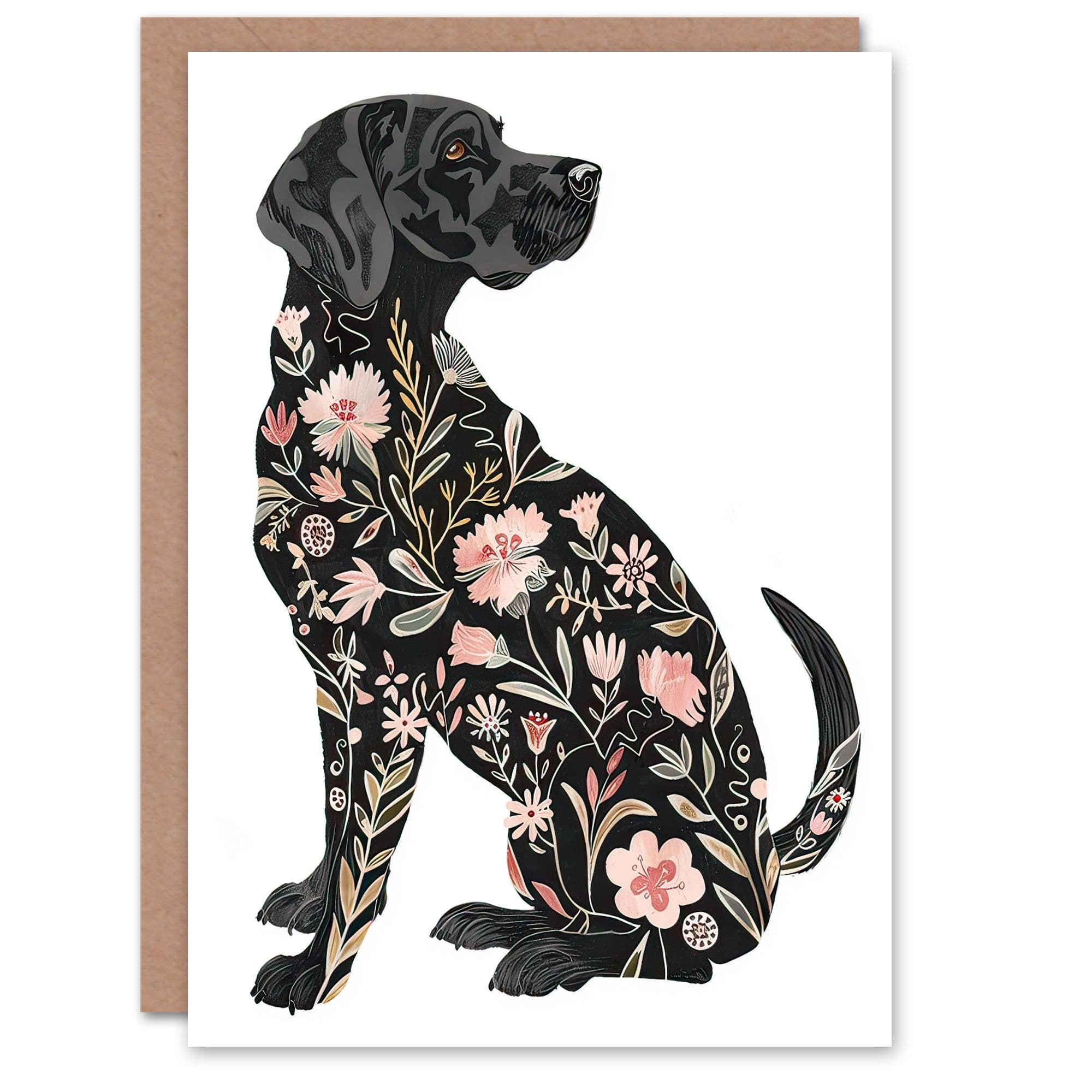 Greeting Card Dog Lover Labrador Floral Pattern Fur