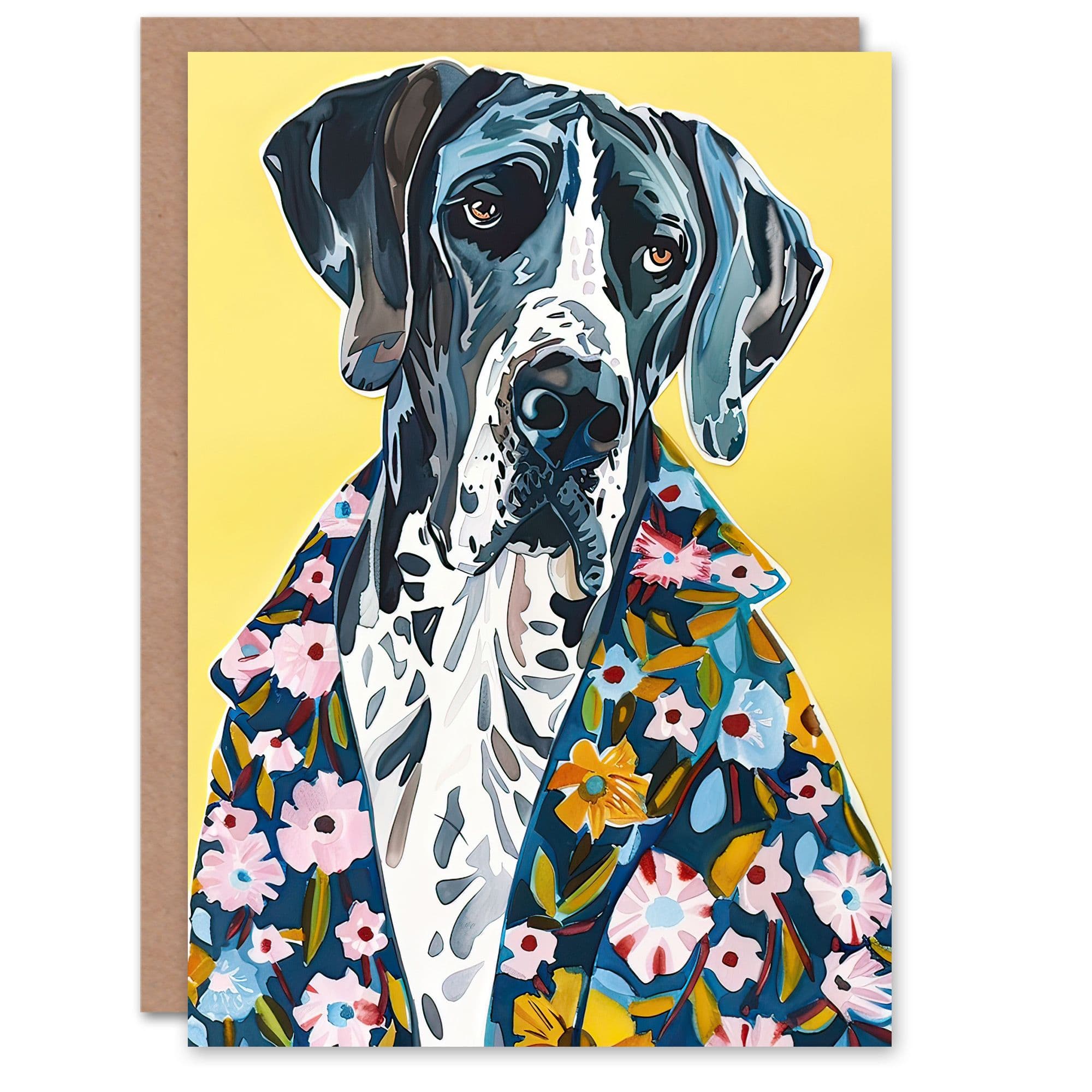 Greeting Card Dog Lover Great Dane in Floral Hawaiian Shirt Birthday