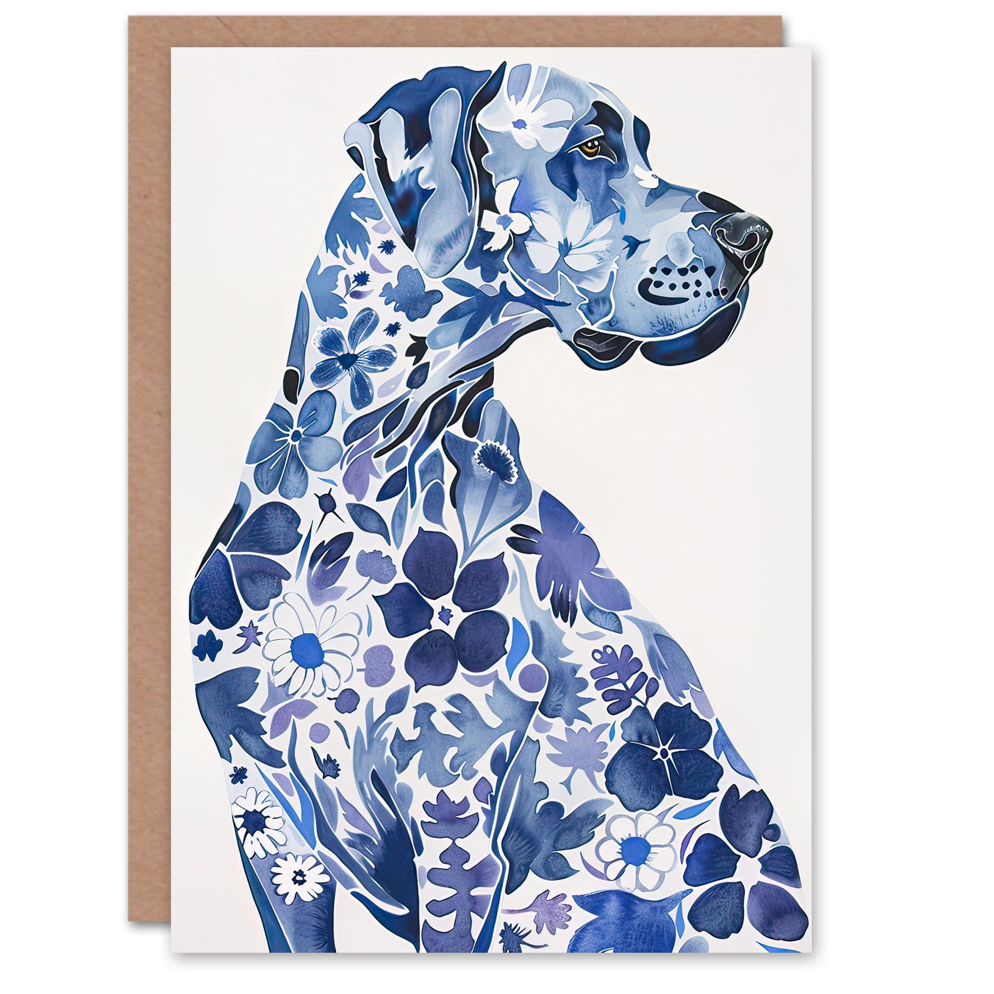 Greeting Card Floral Great Dane Dog Lover Pet Portrait Birthday
