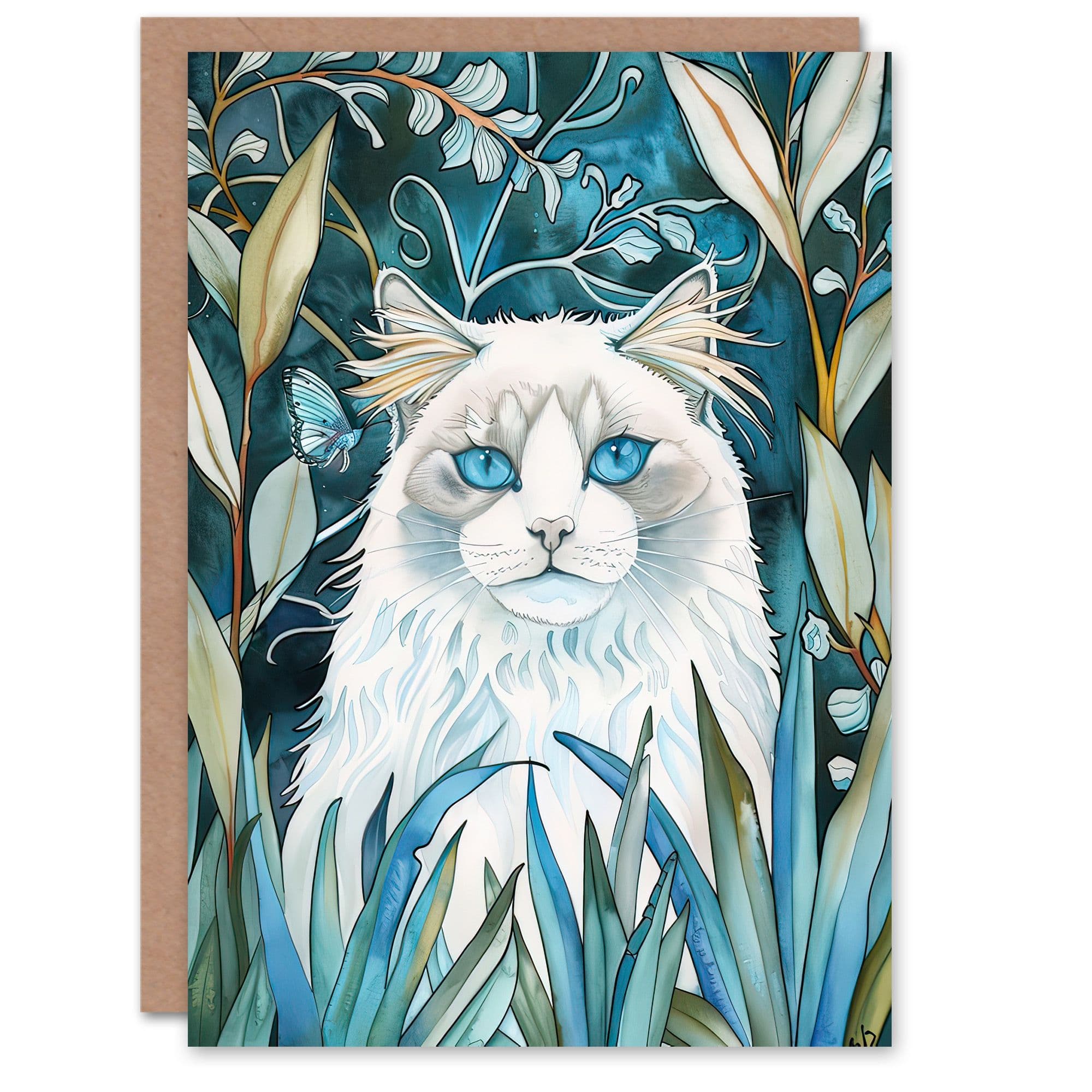 Greeting Card Ragdoll Cat Lover Pet Garden at Night Birthday