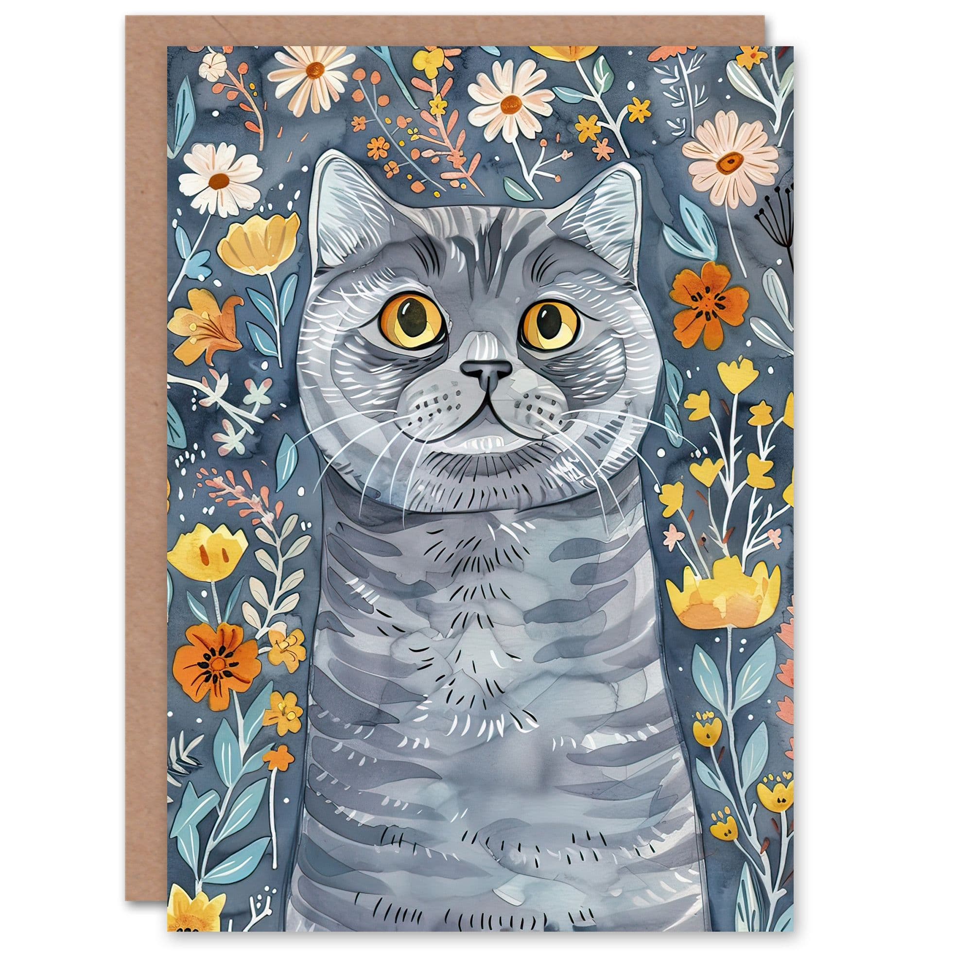 Greeting Card Cute British Shorthair Cat Lover Floral Pet