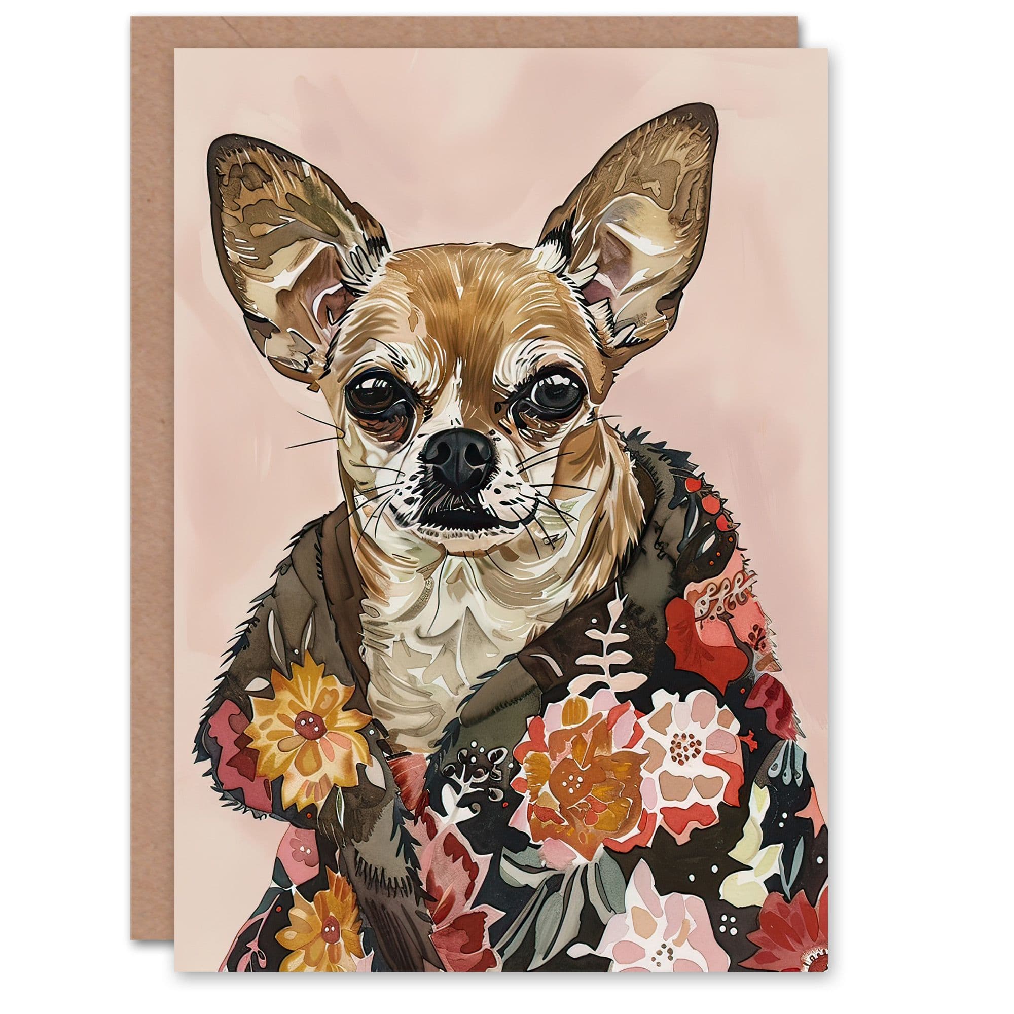 Greeting Card Dog Lover Chihuahua Floral Fur Coat Birthday