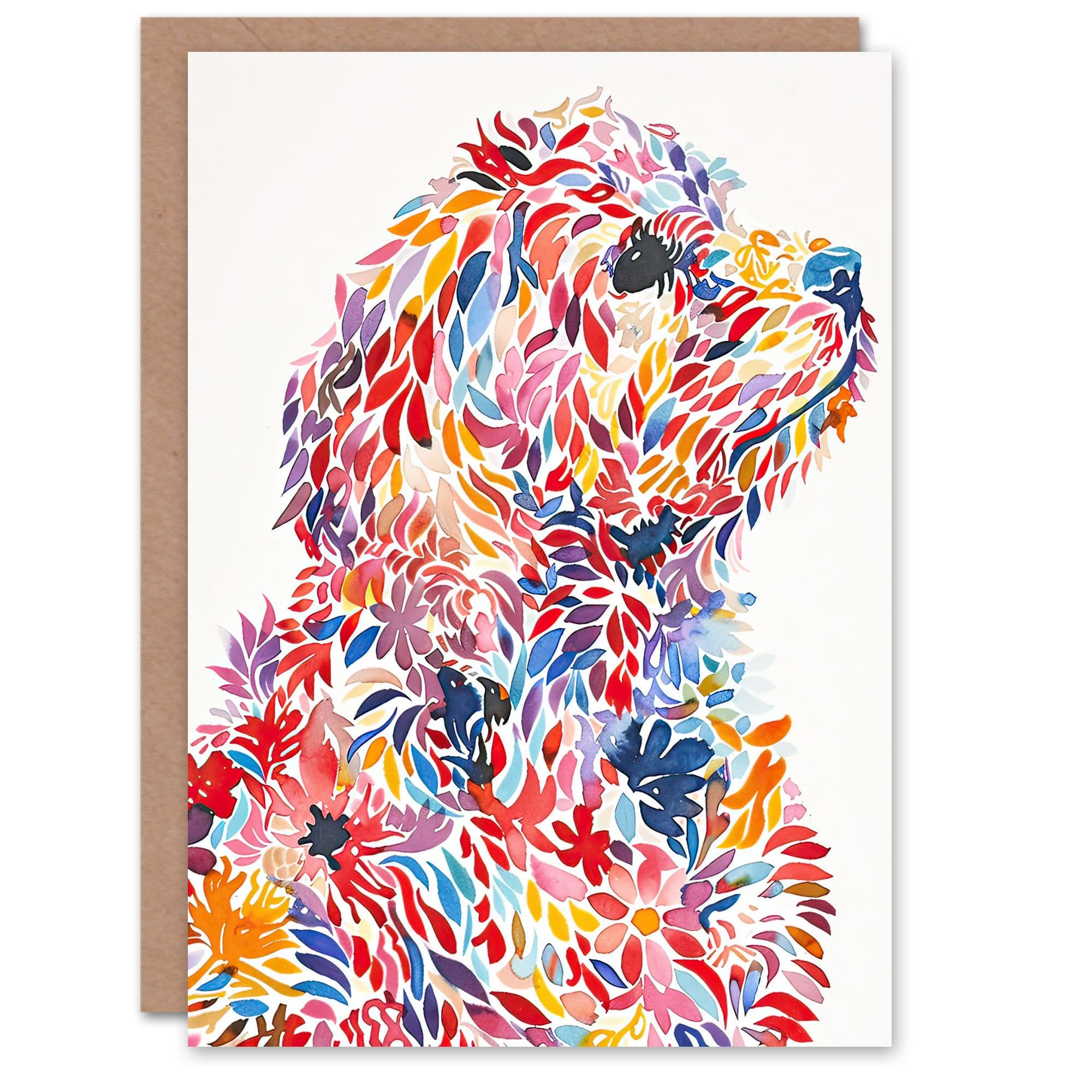 Greeting Card Colourful Floral Labradoodle Dog Lover Design Birthday