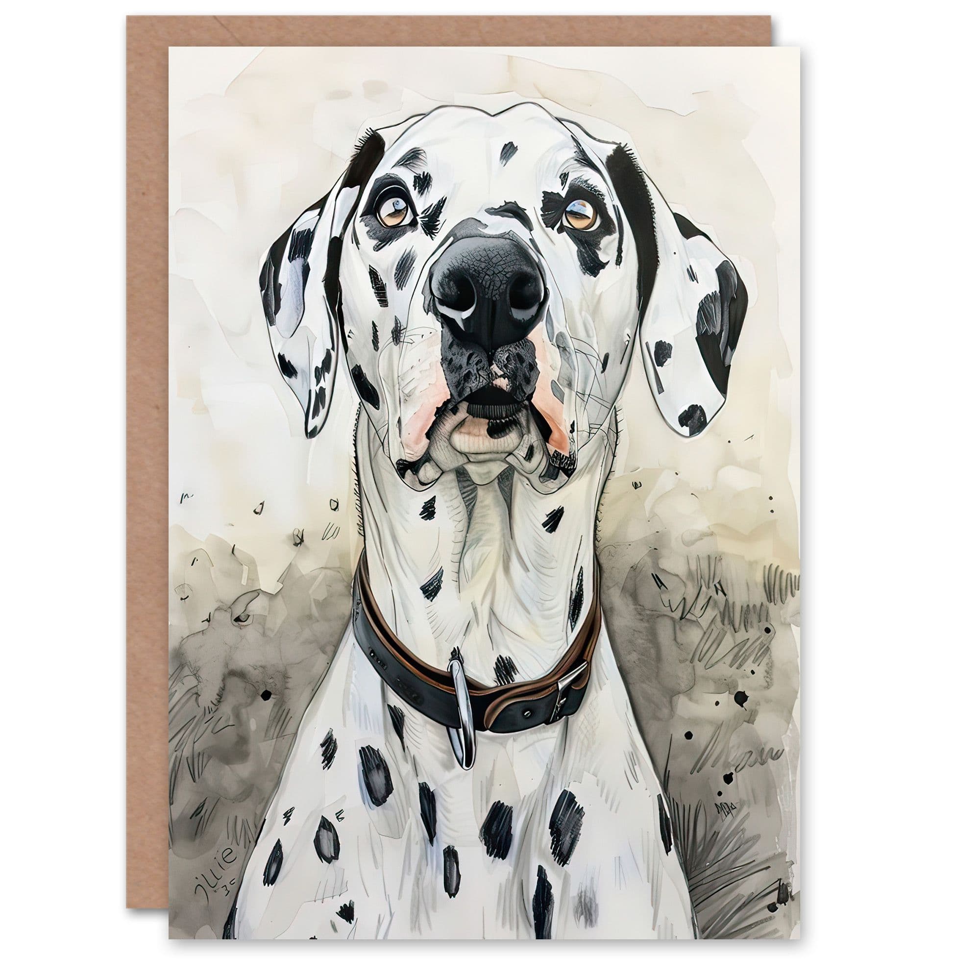 Greeting Card Sweet Gazing Dalmatian Dog Lover Watercolour Birthday