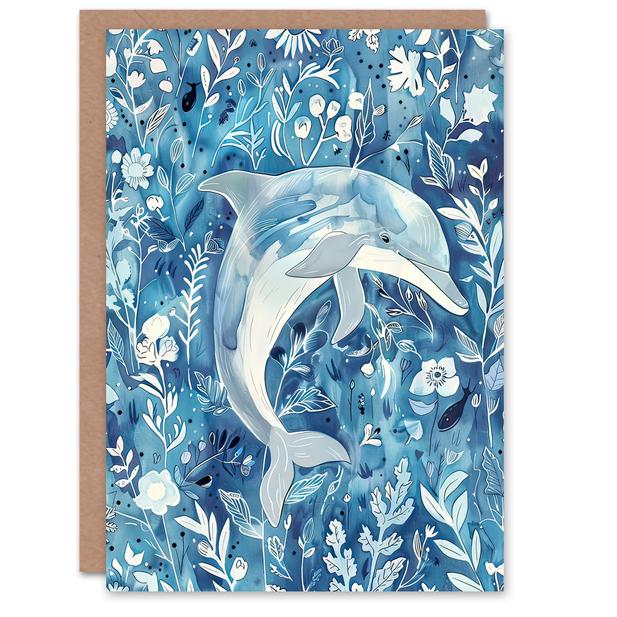 Greeting Card Dolphin Floral Pattern Watercolour Birthday