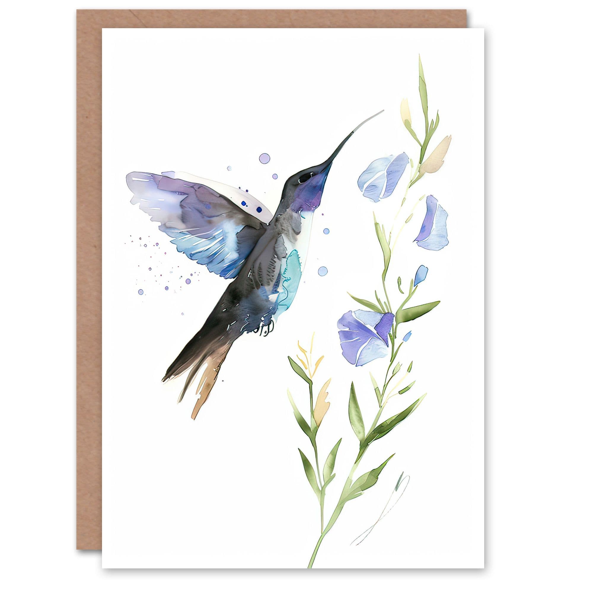 Greeting Card Elegant Hummingbird Wildflower Watercolour Birthday
