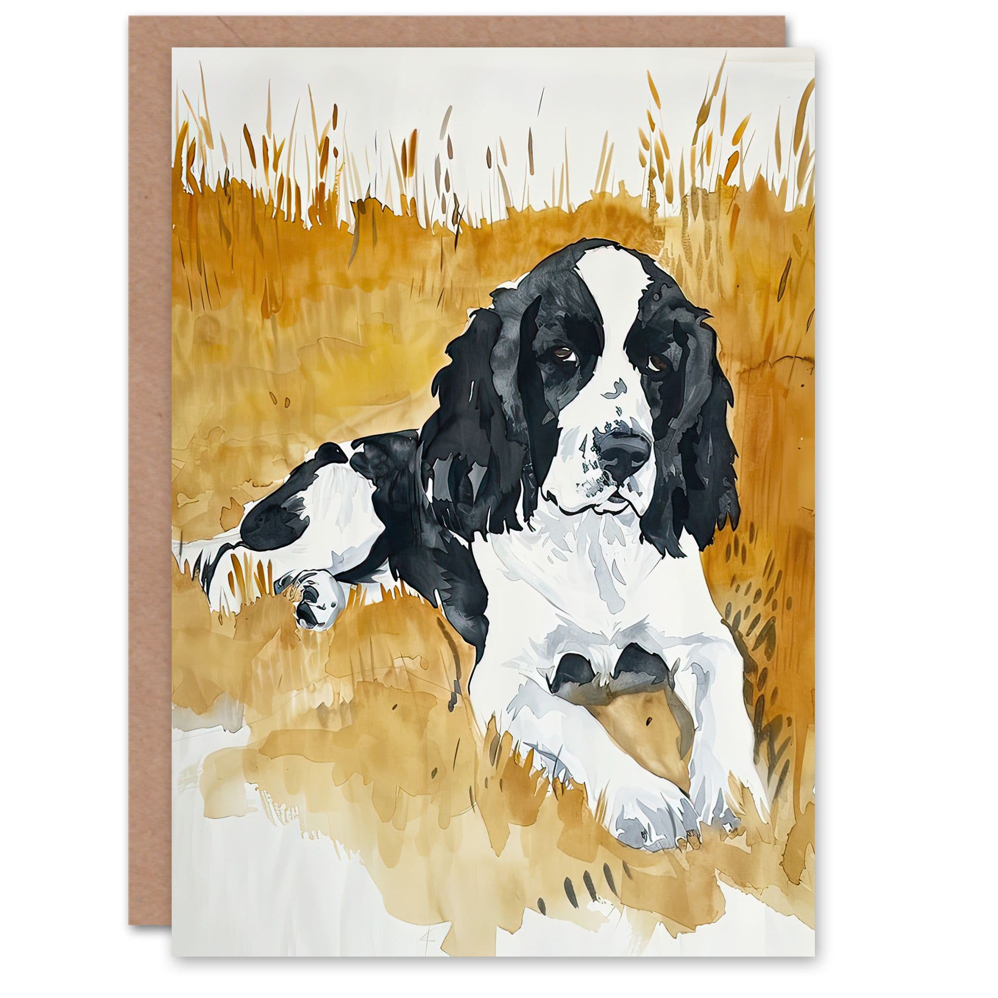 Greeting Card Dog Lover English Springer Spaniel in Wheat Field