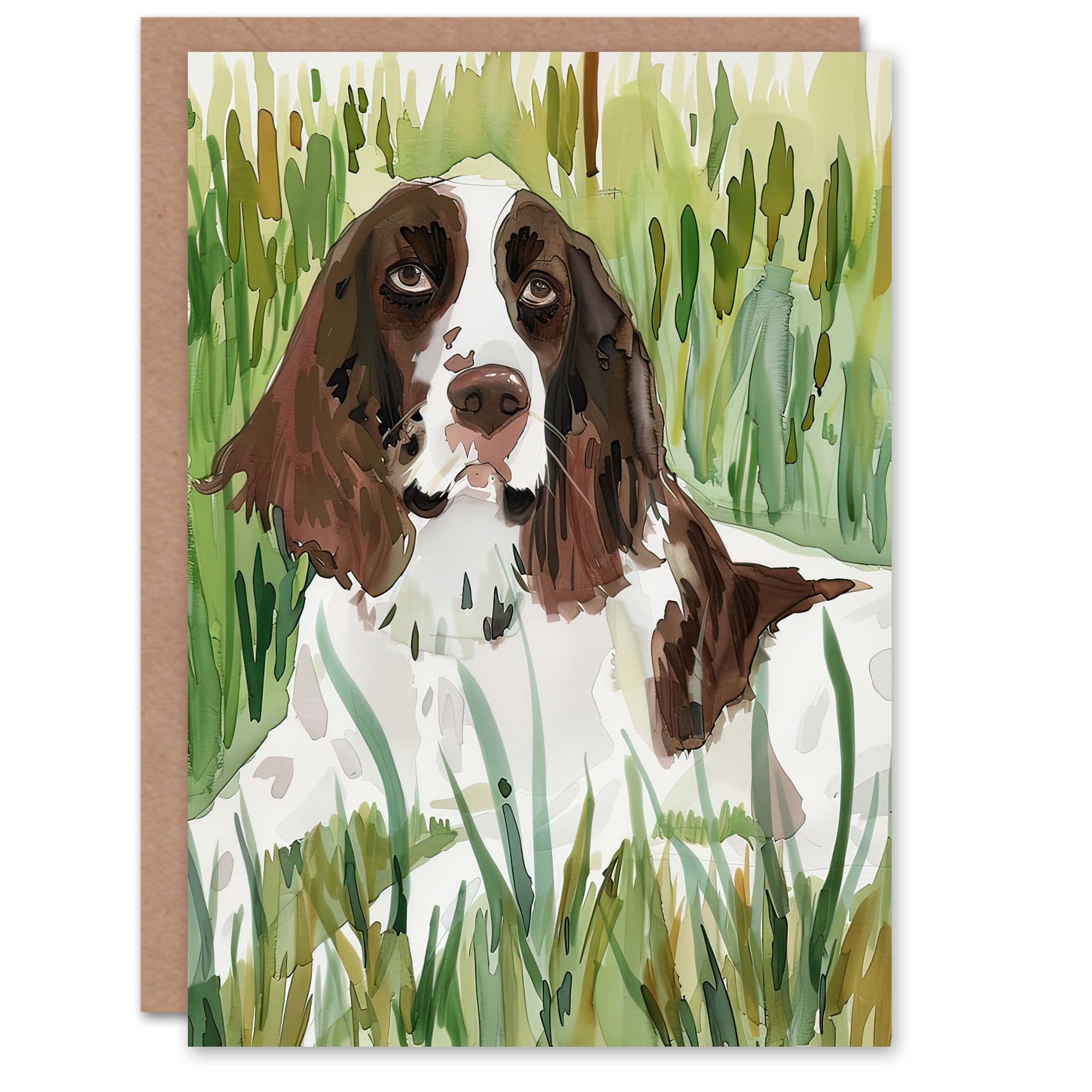 Greeting Card Dog Lover English Springer Spaniel in Green Field