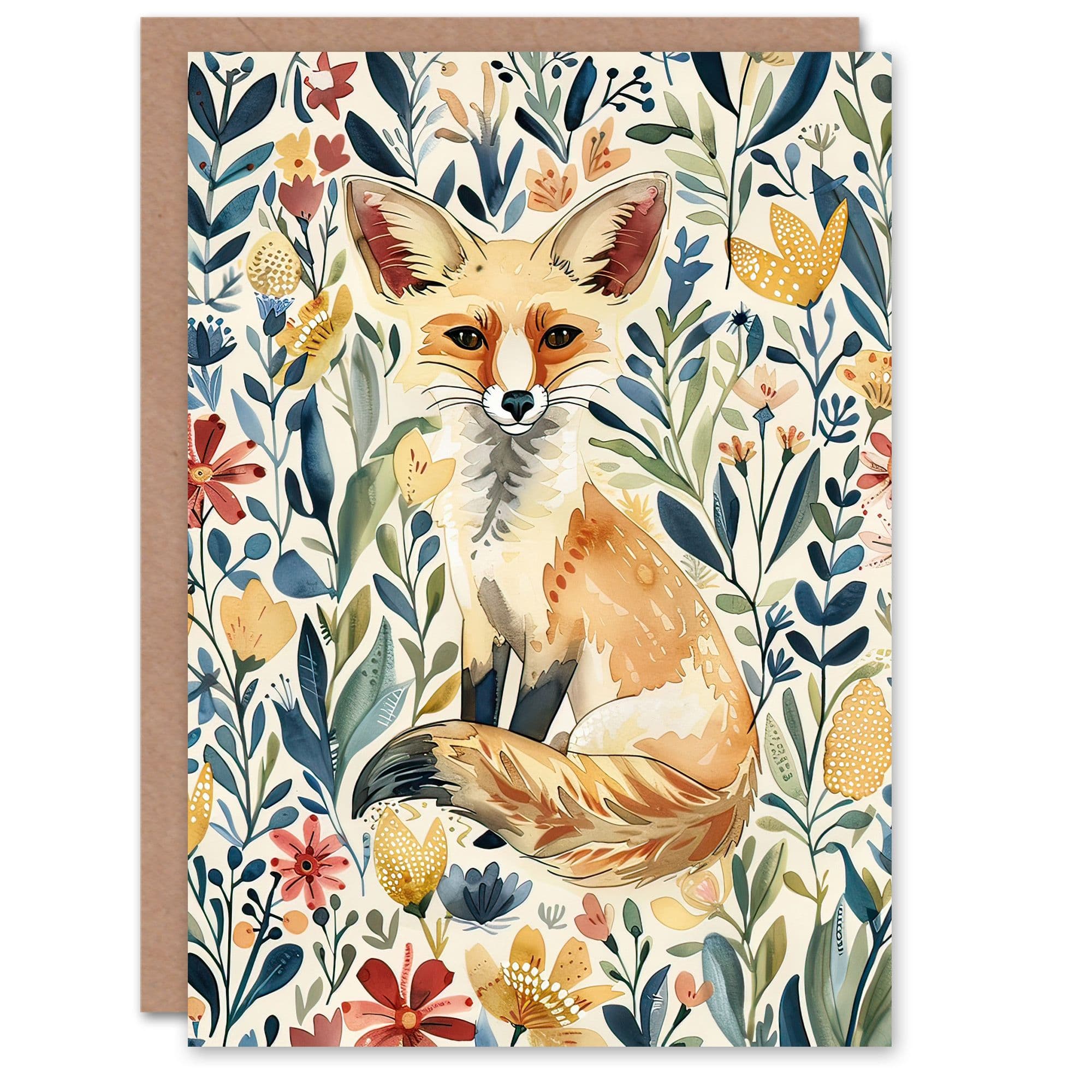 Greeting Card Fennec Fox Wildflower Field Floral Watercolour