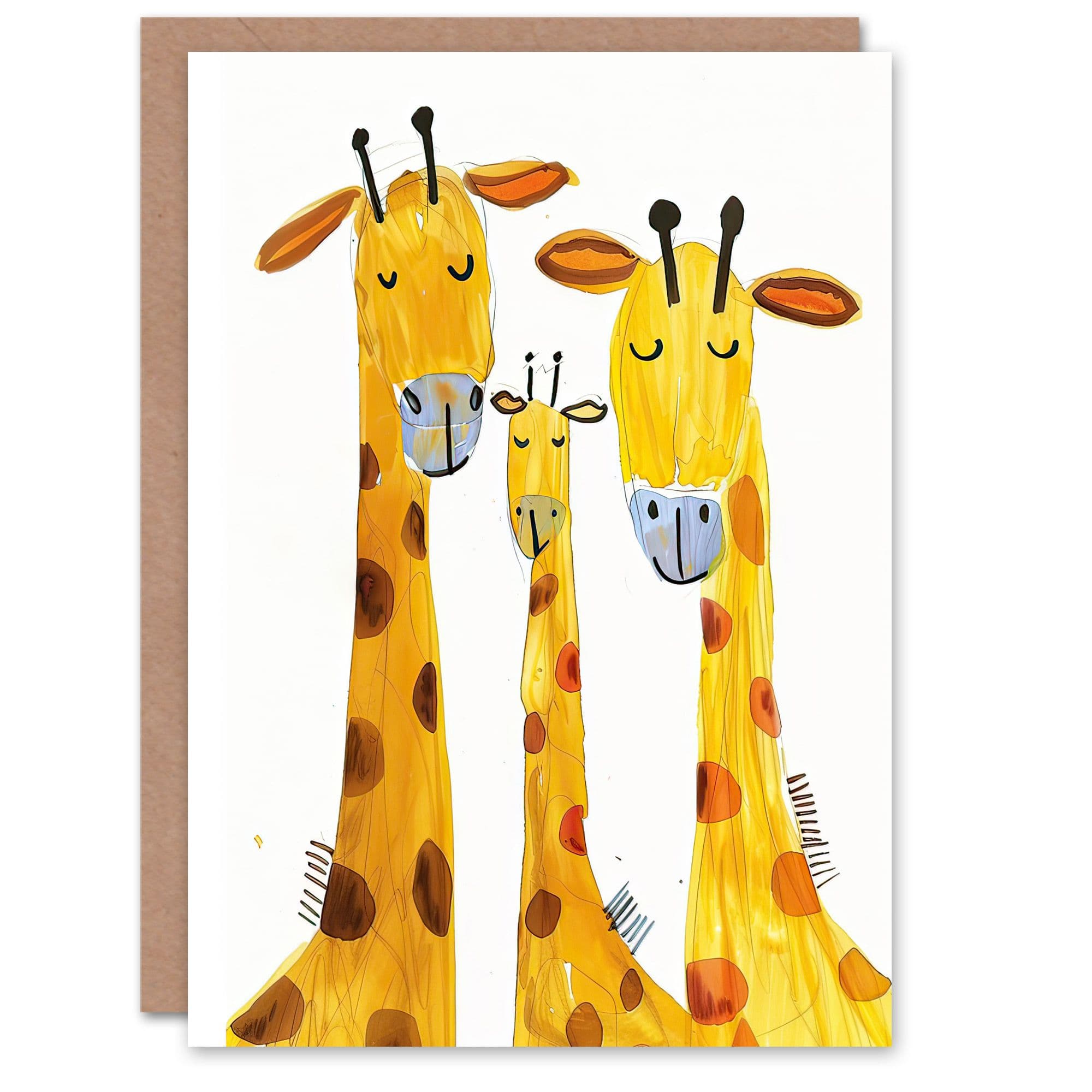 Greeting Card Giraffe Family Simple Bright Watercolour Folk Art
