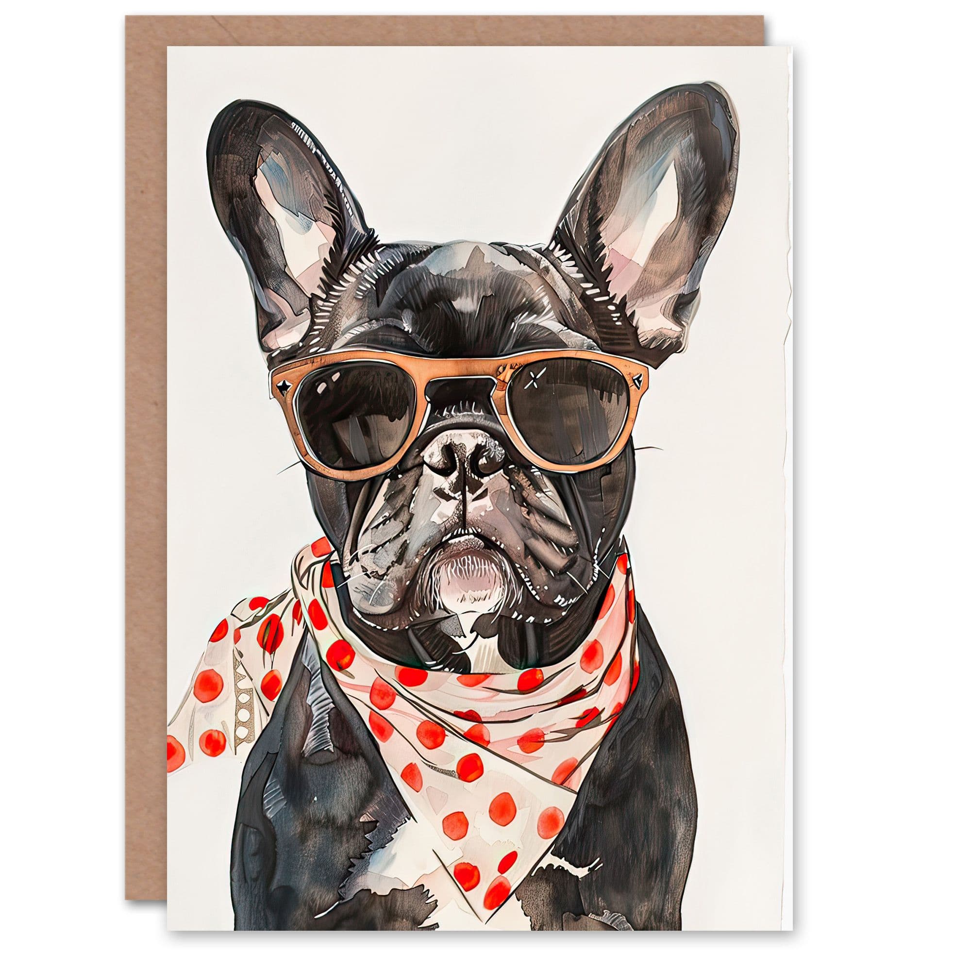Greeting Card Dog Lover French Bulldog with Sunglasses Bandana