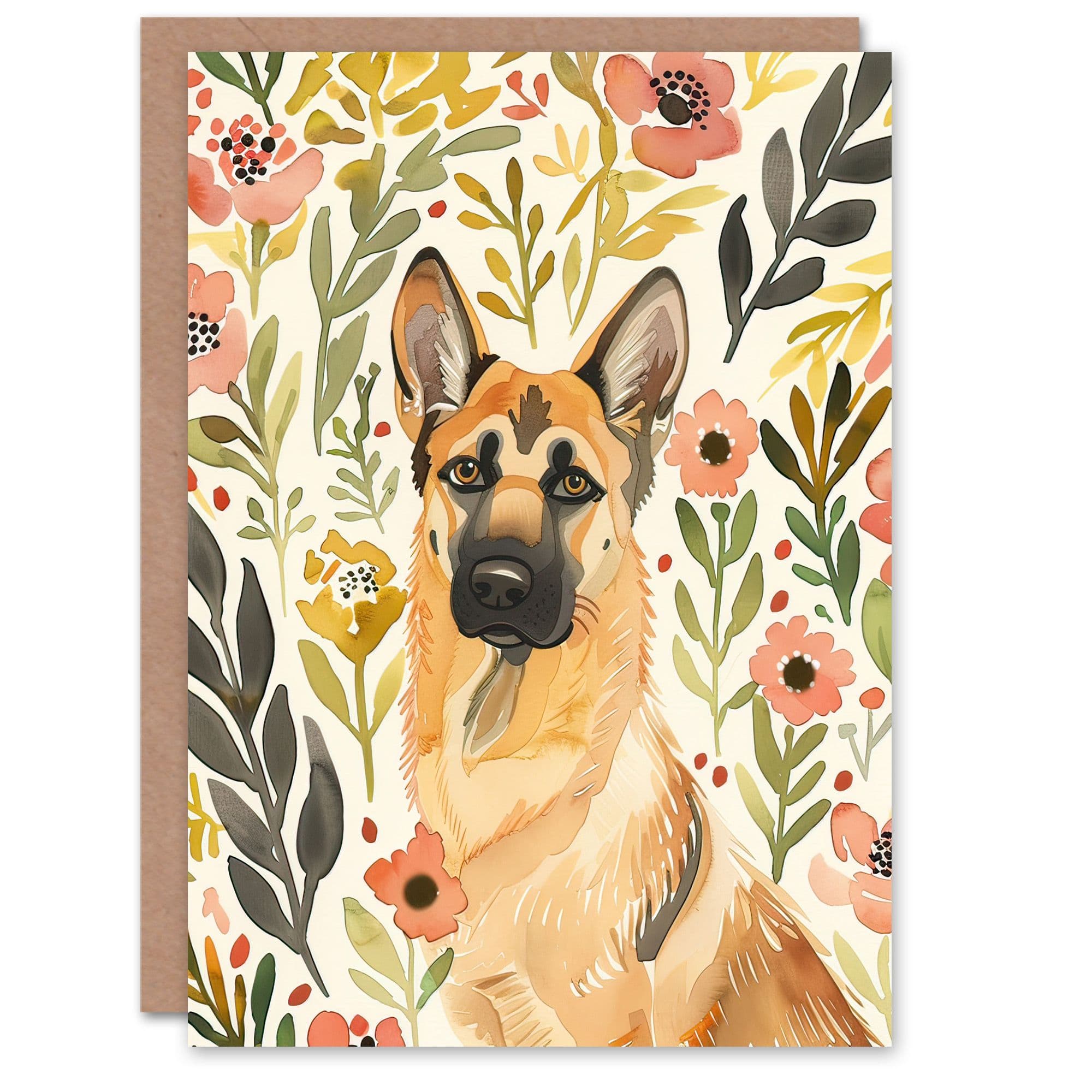 Greeting Card Dog Lover German Shepherd Wildflower Field Birthday