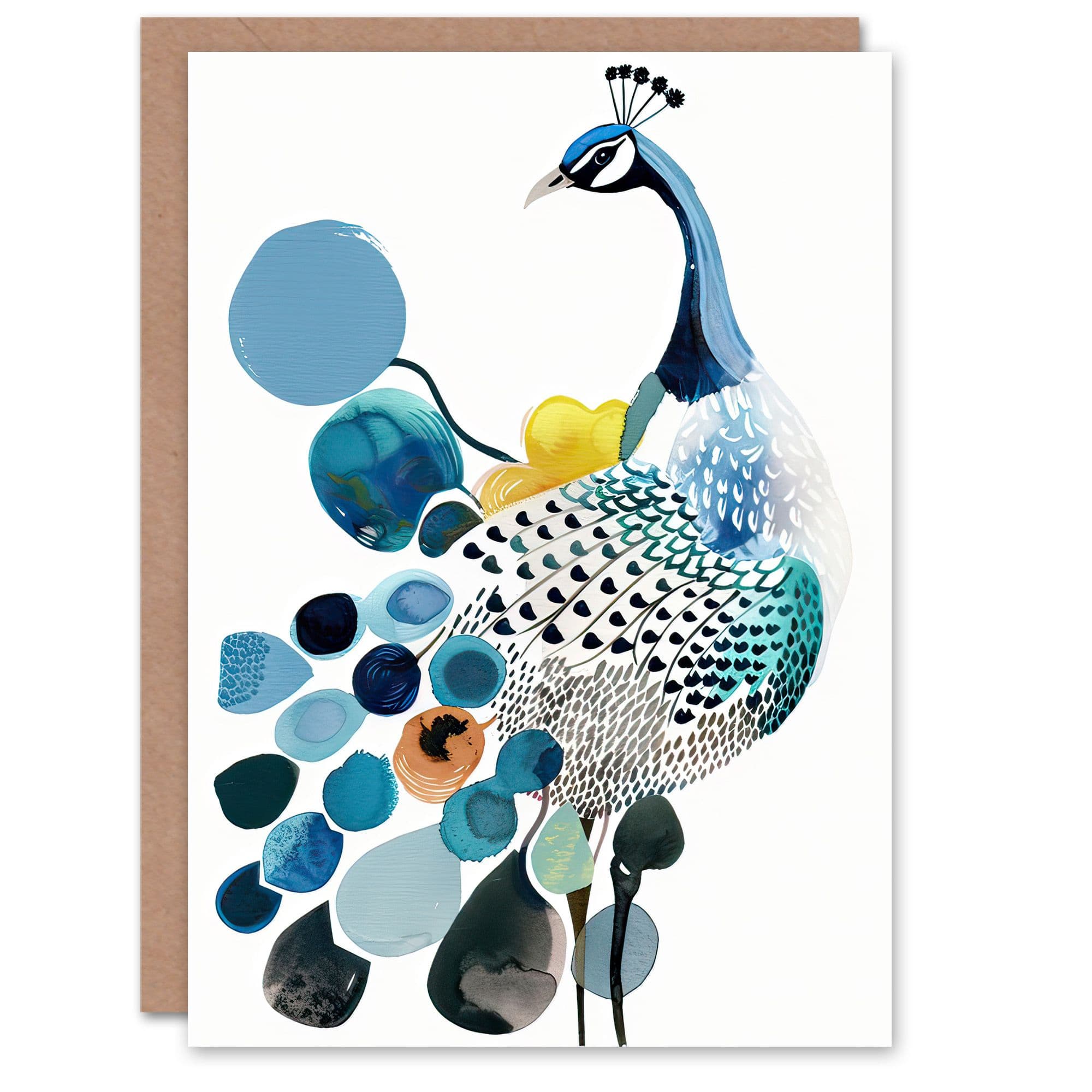 Greeting Card Abstract Pattern Peacock Bird Bright Watercolour