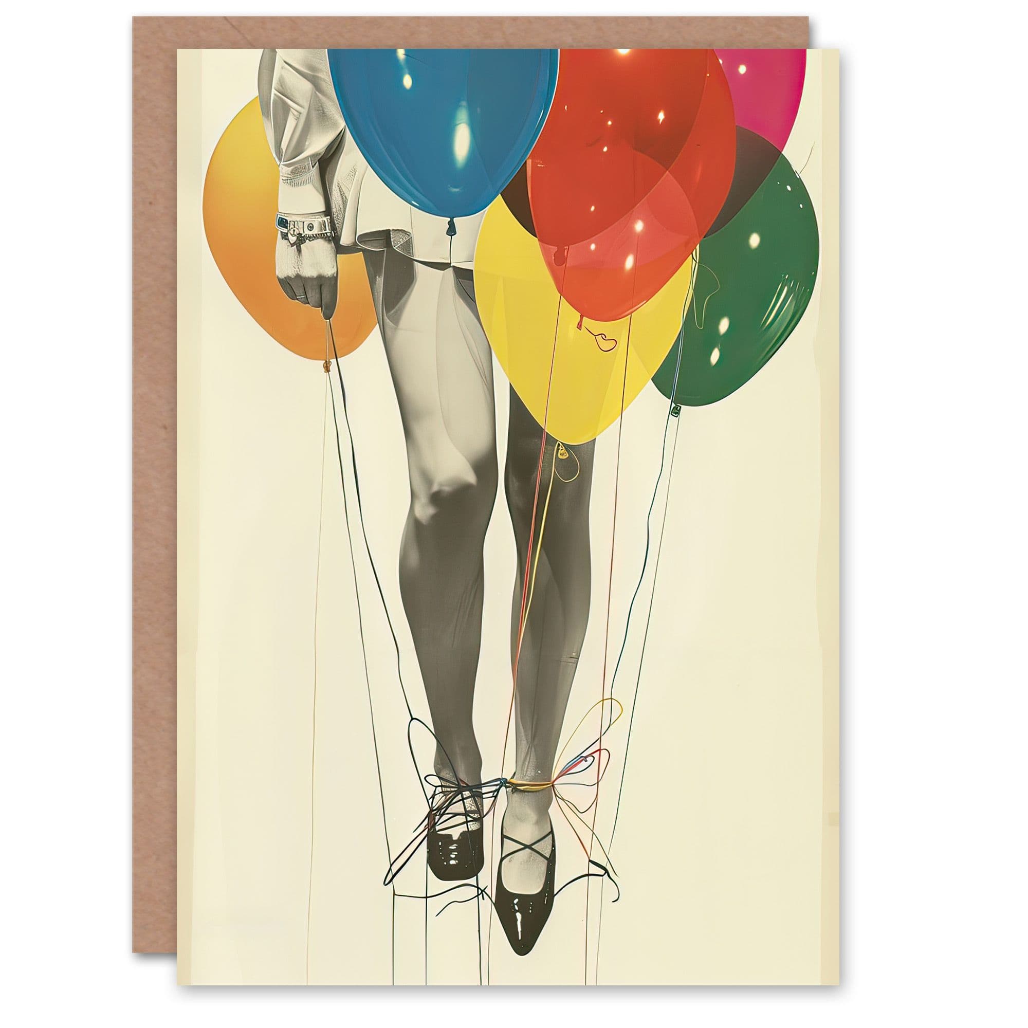 Greeting Card Party Over Woman Colourful Balloons Collage Birthday