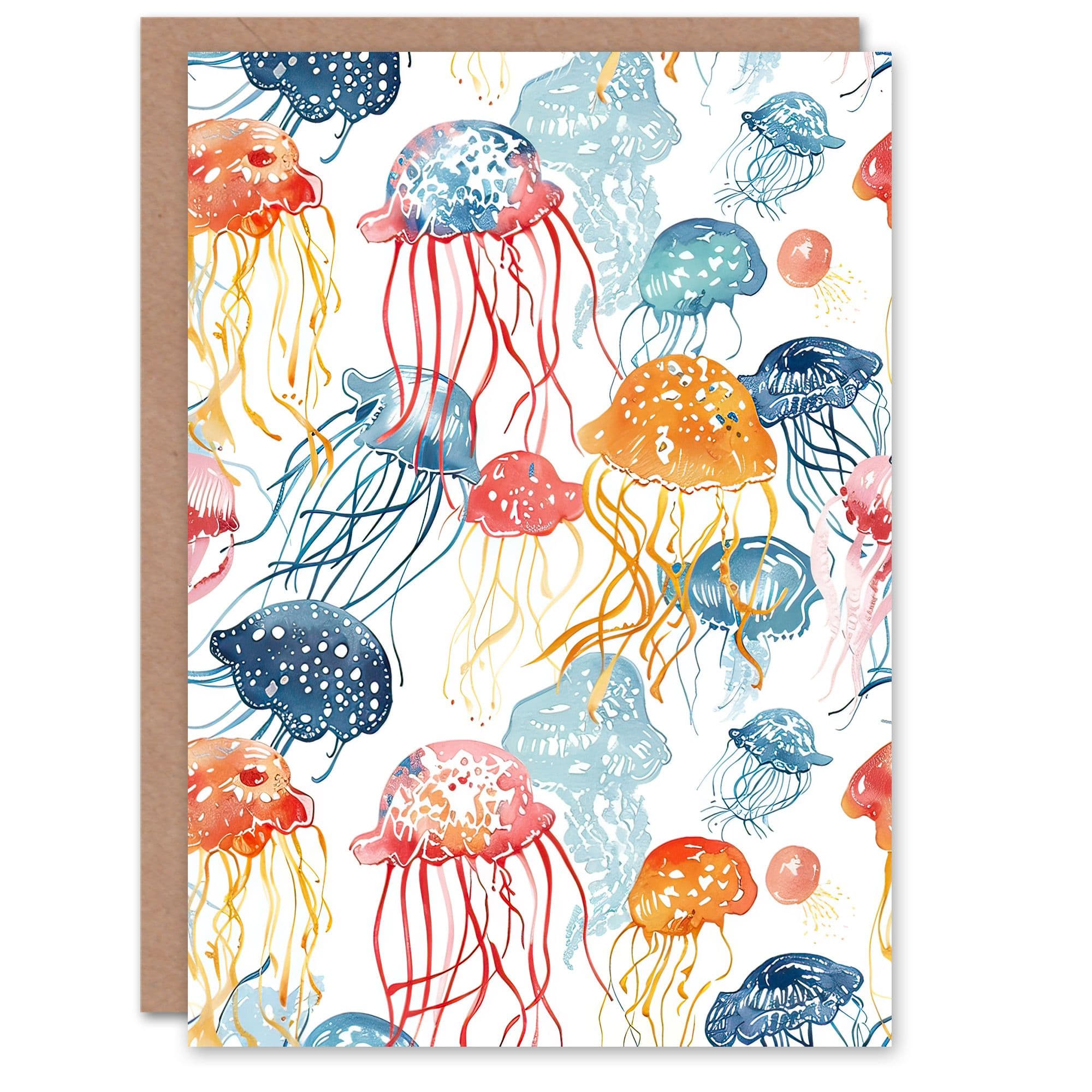 Greeting Card Jellyfish Pink Orange Bright Watercolour Birthday