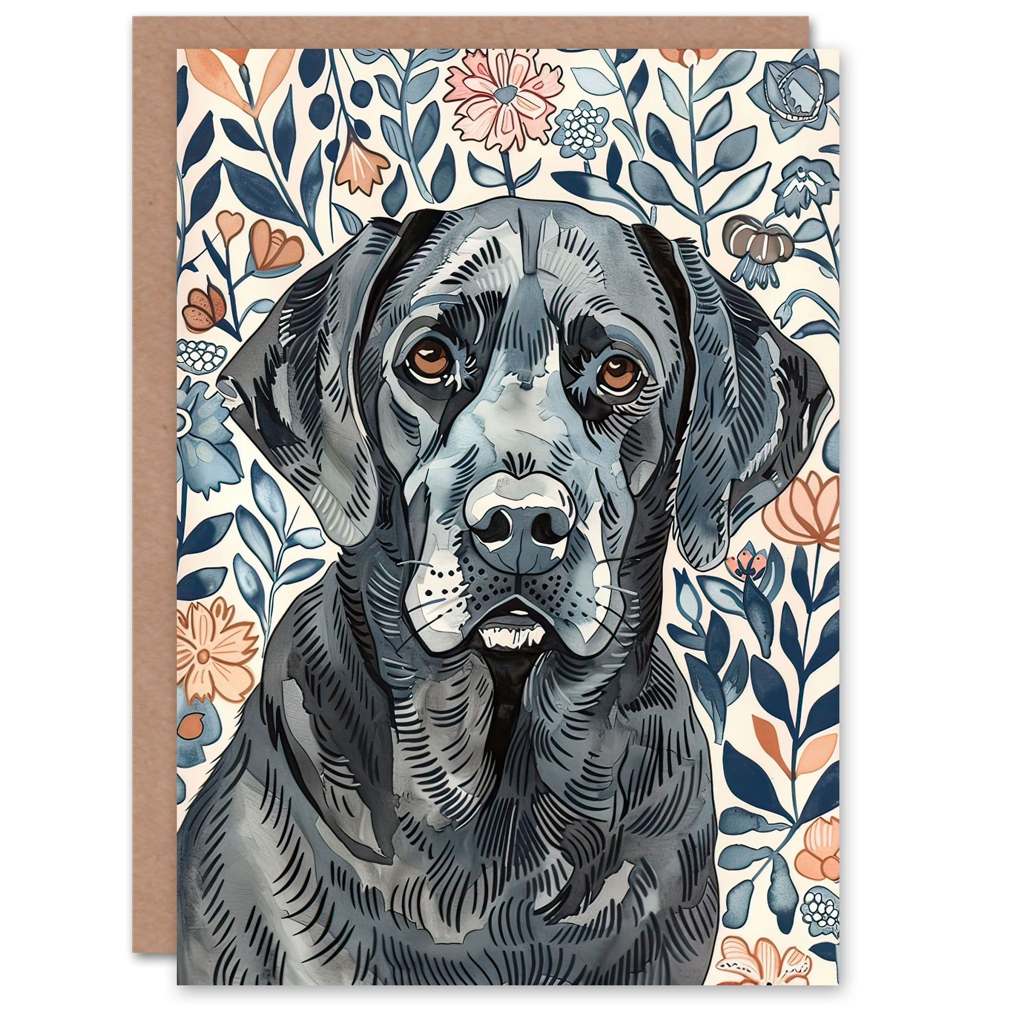 Greeting Card Dog Lover Labrador Retriever Floral Watercolour Birthday
