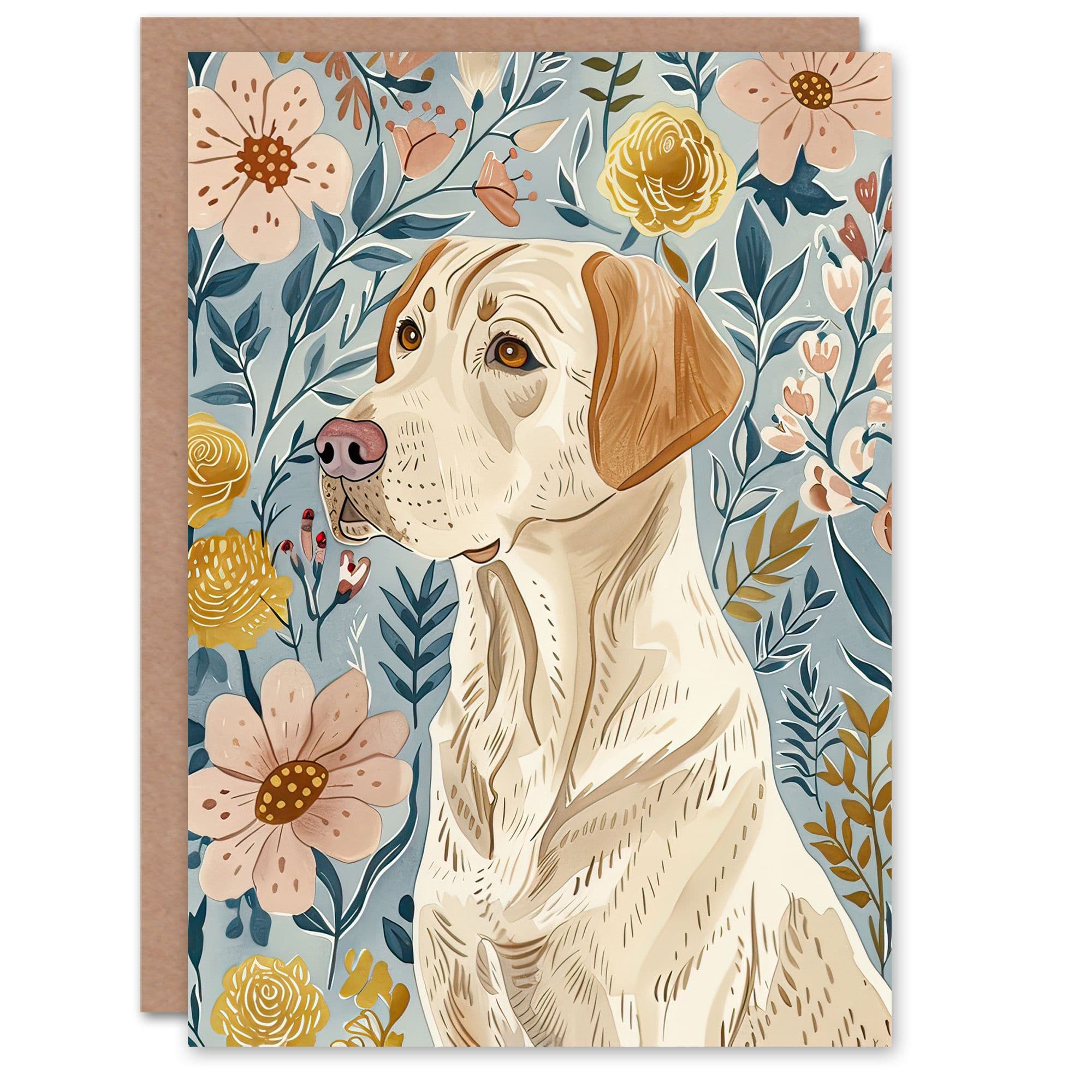 Greeting Card Labrador Retriever Dog Lover Floral Pastel