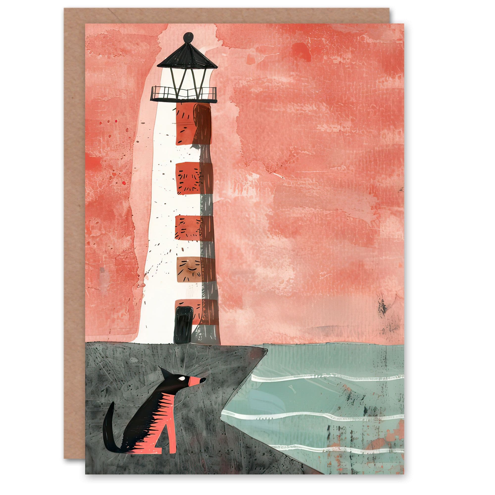 Greeting Card Lighthouse Guard Dog Lover Pastel Painting