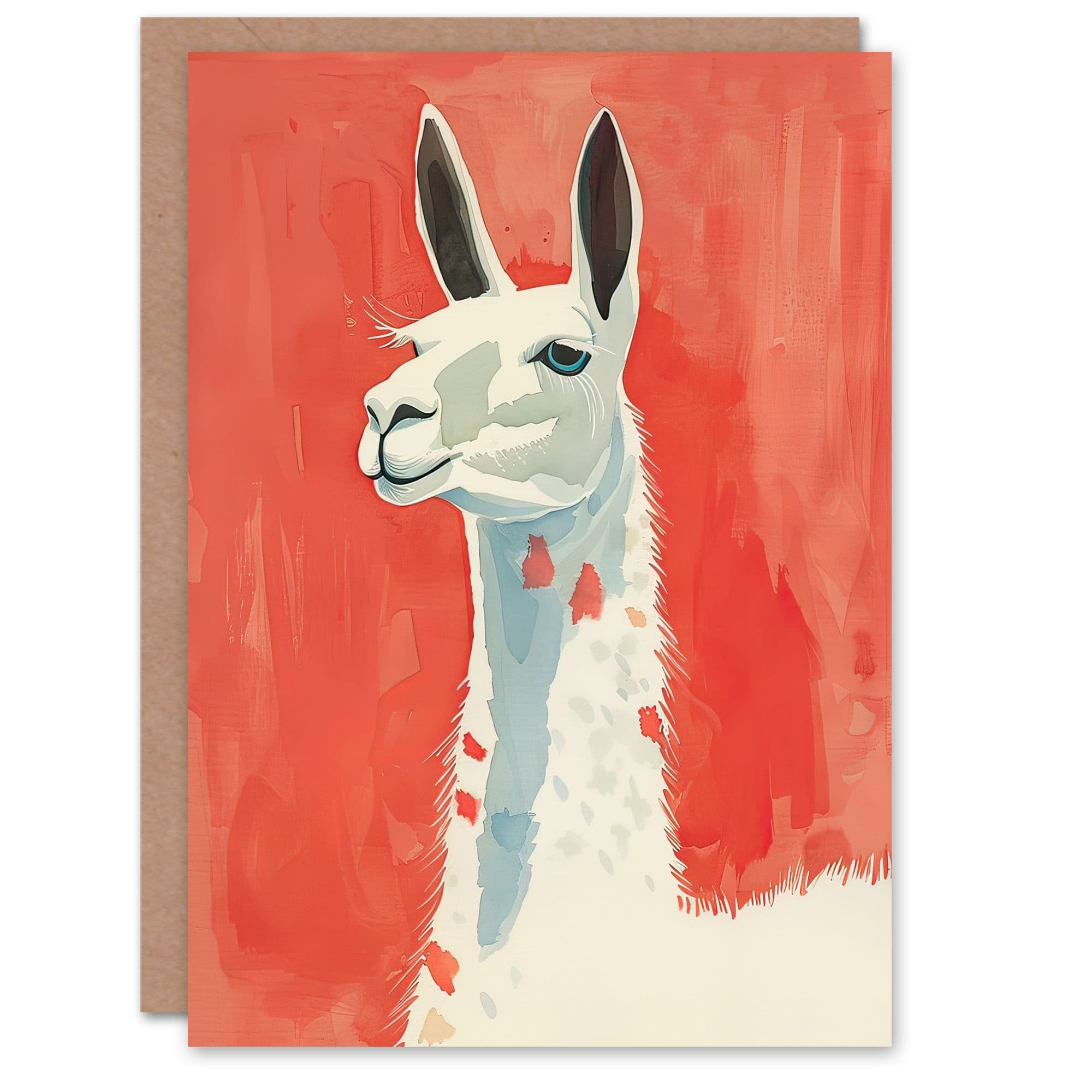 Greeting Card Llama Drama Red Watercolour Animal Portrait Birthday
