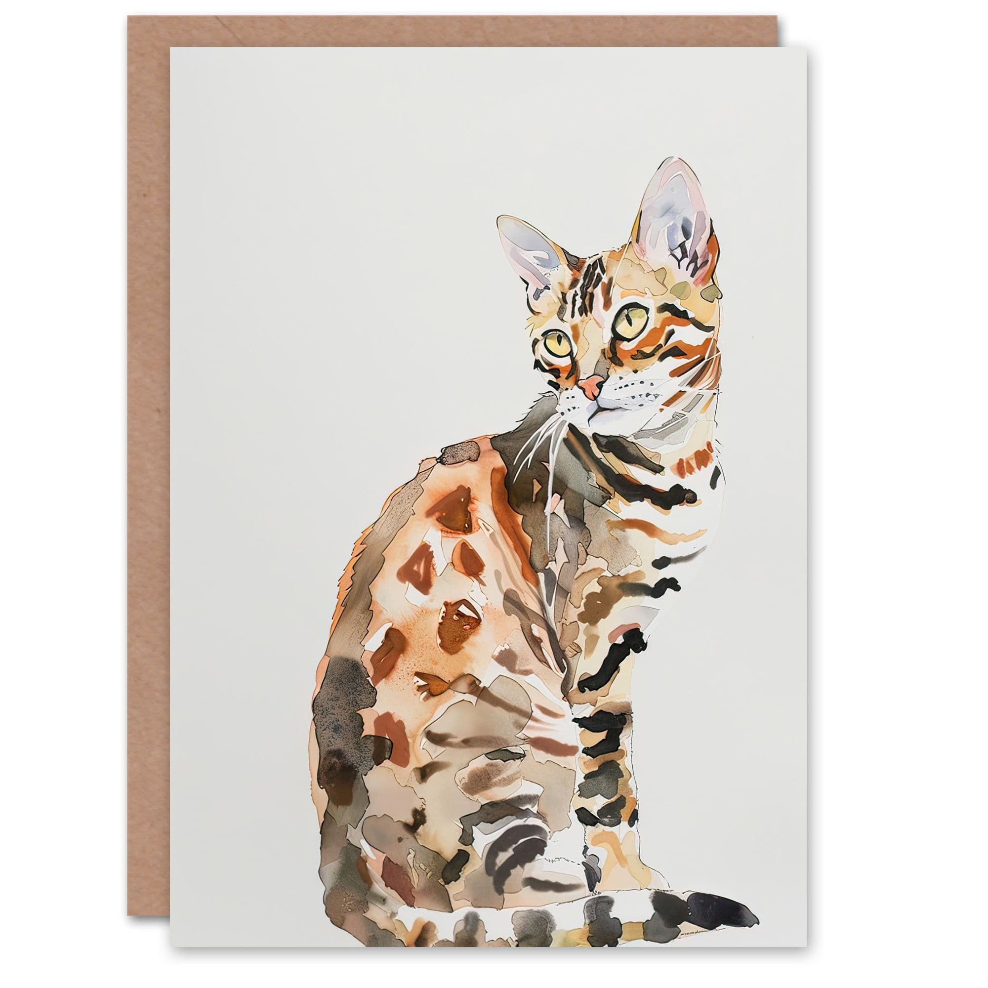 Greeting Card Marble Coat Bengal Cat Lover Bright Watercolour Birthday