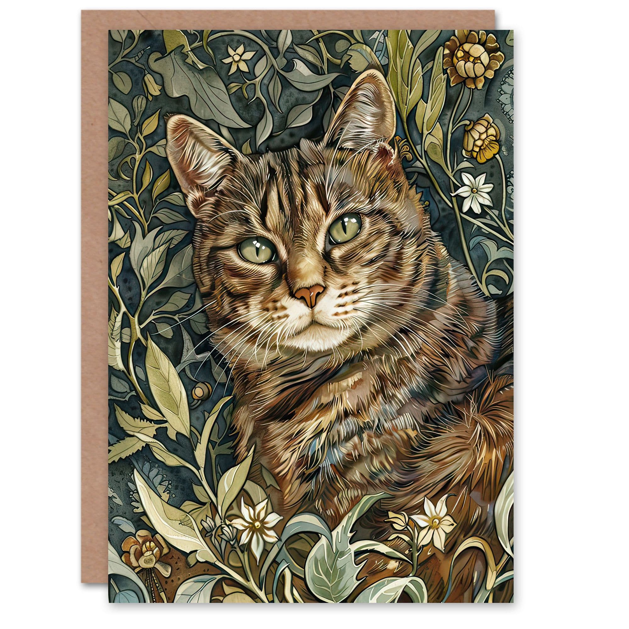 Greeting Card Cat Lover Moggie Pet Hiding Wildflower Field Birthday