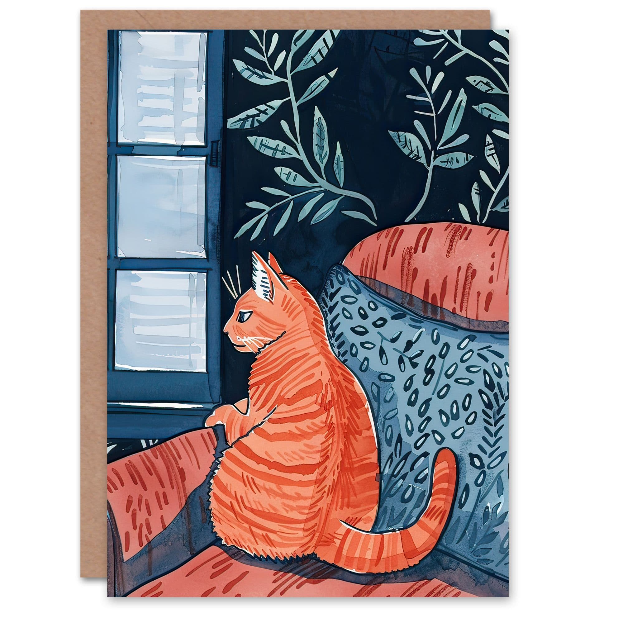 Greeting Card Moggie Cat Lover Alone Time Melancholy Painting Birthday