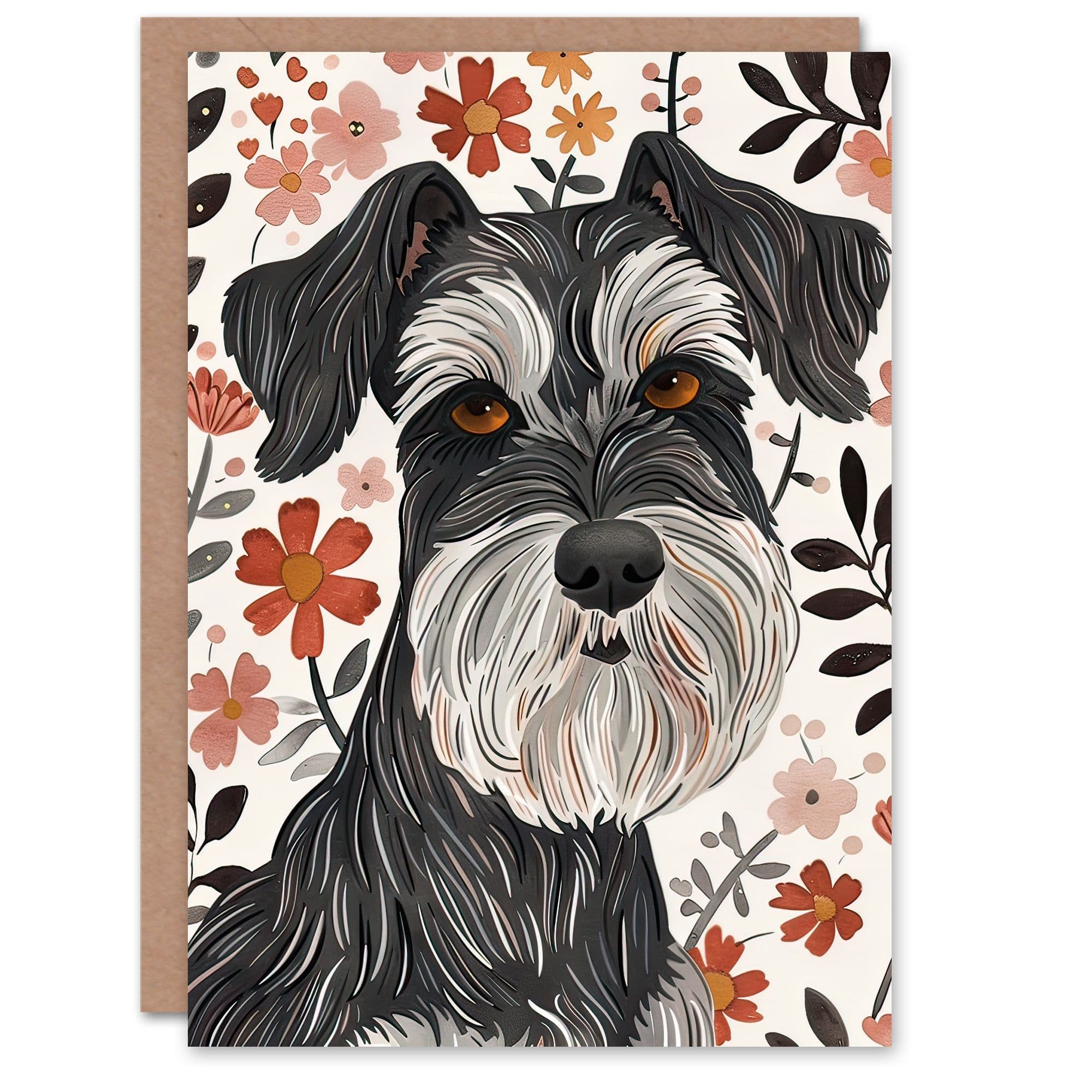 Greeting Card Miniature Schnauzer Daisies Watercolour Birthday