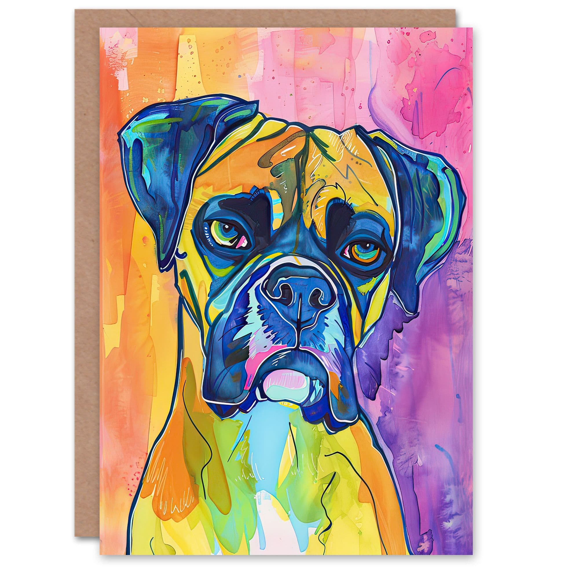 Greeting Card Neon Boxer Dog Lover Pet Portrait