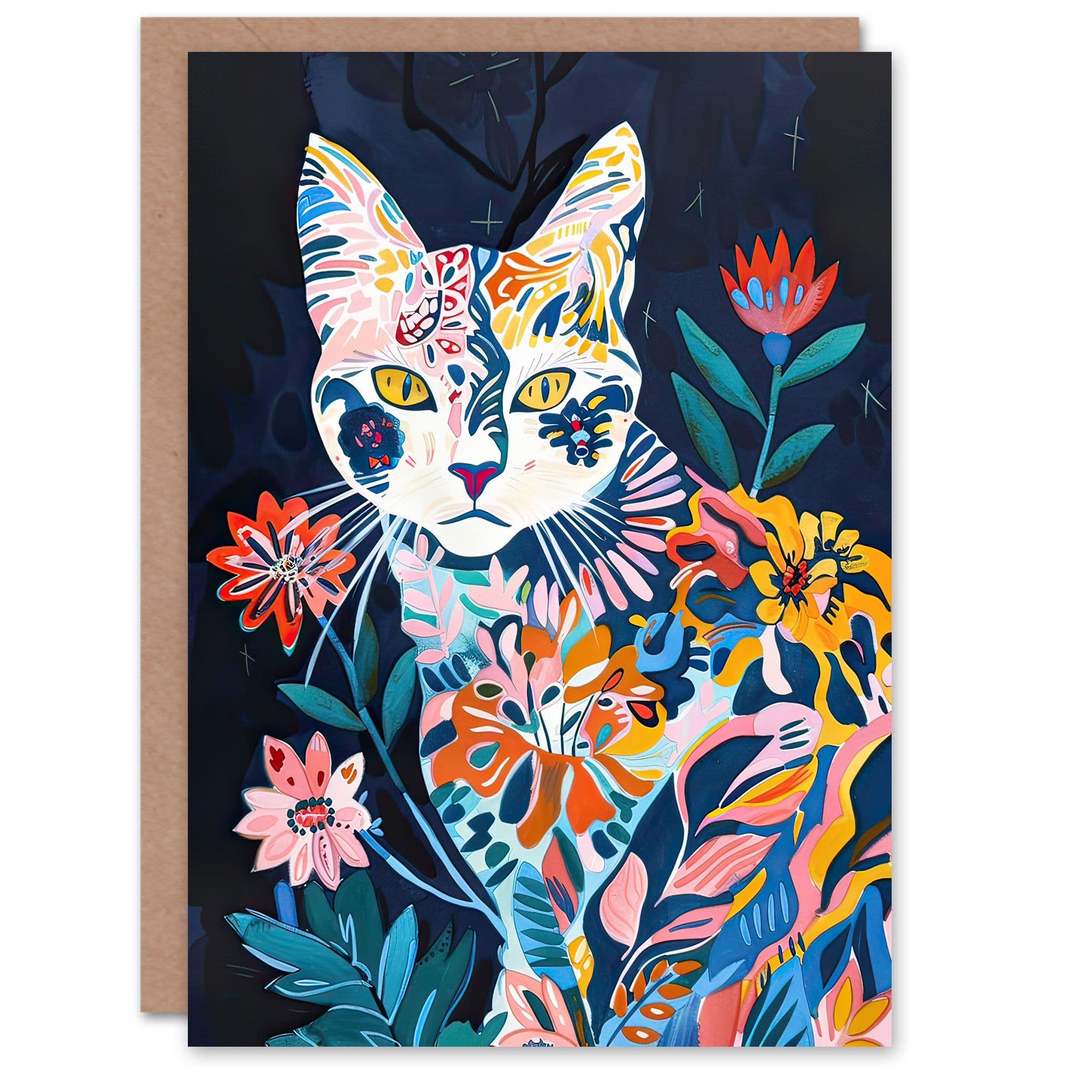 Greeting Card Cat Lover Ocicat Trippy Floral Pattern Painting Birthday