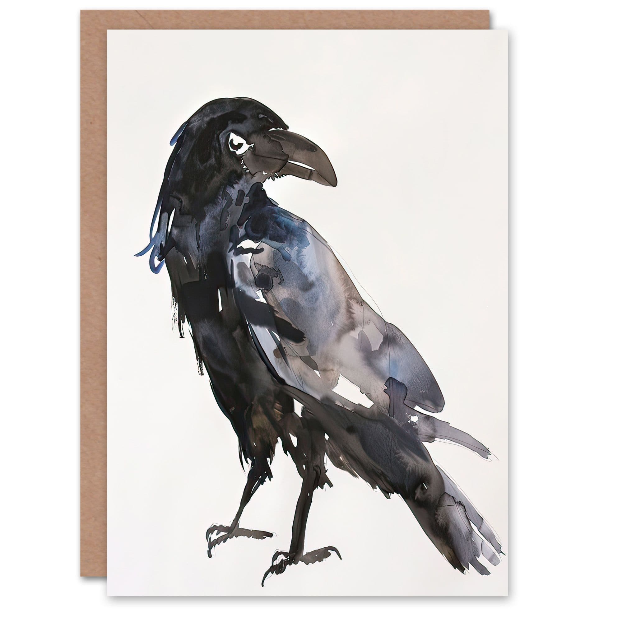 Greeting Card Single Raven Bird Bright Watercolour Painting Birthday