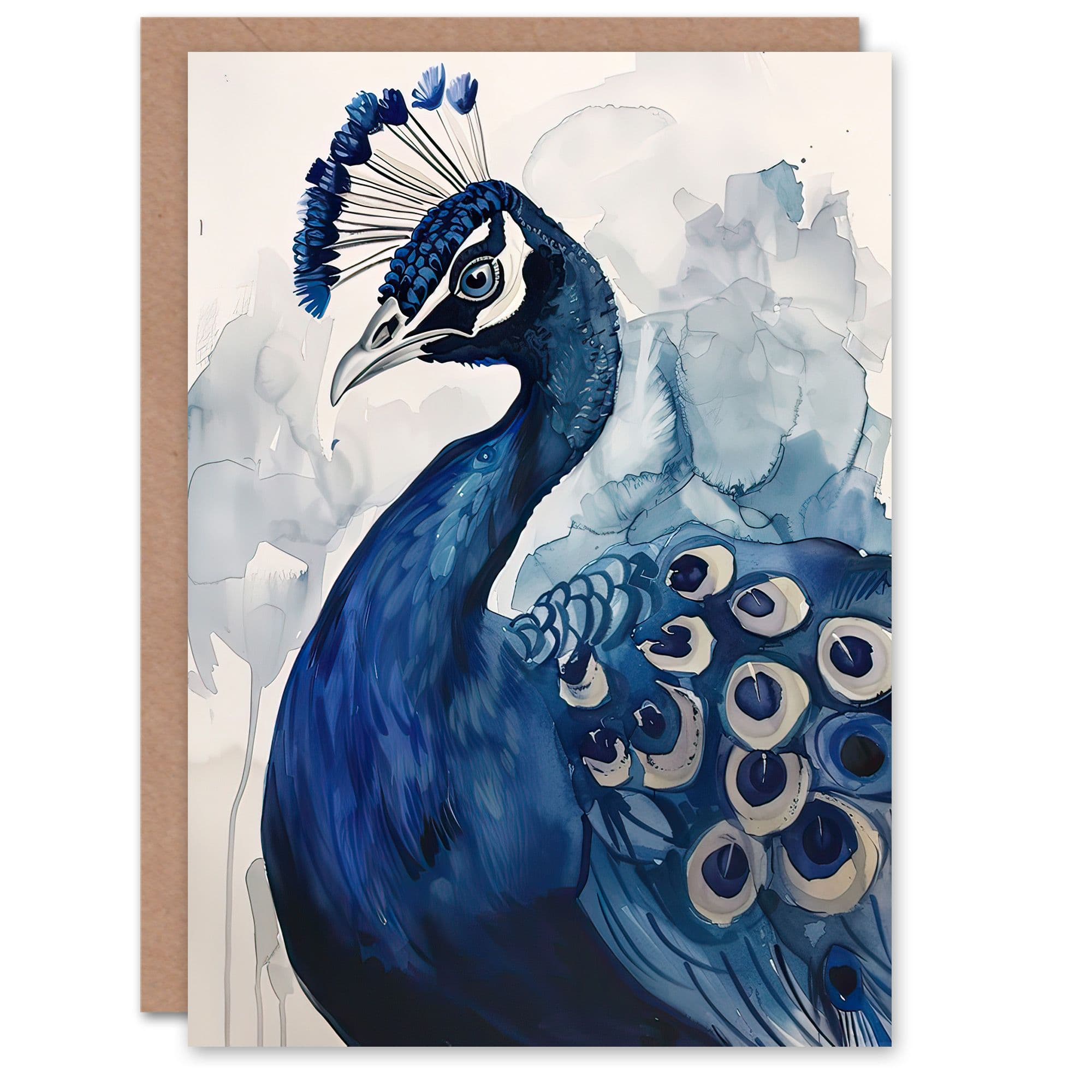 Greeting Card Elegant Peafowl Peacock Bird Watercolour Birthday