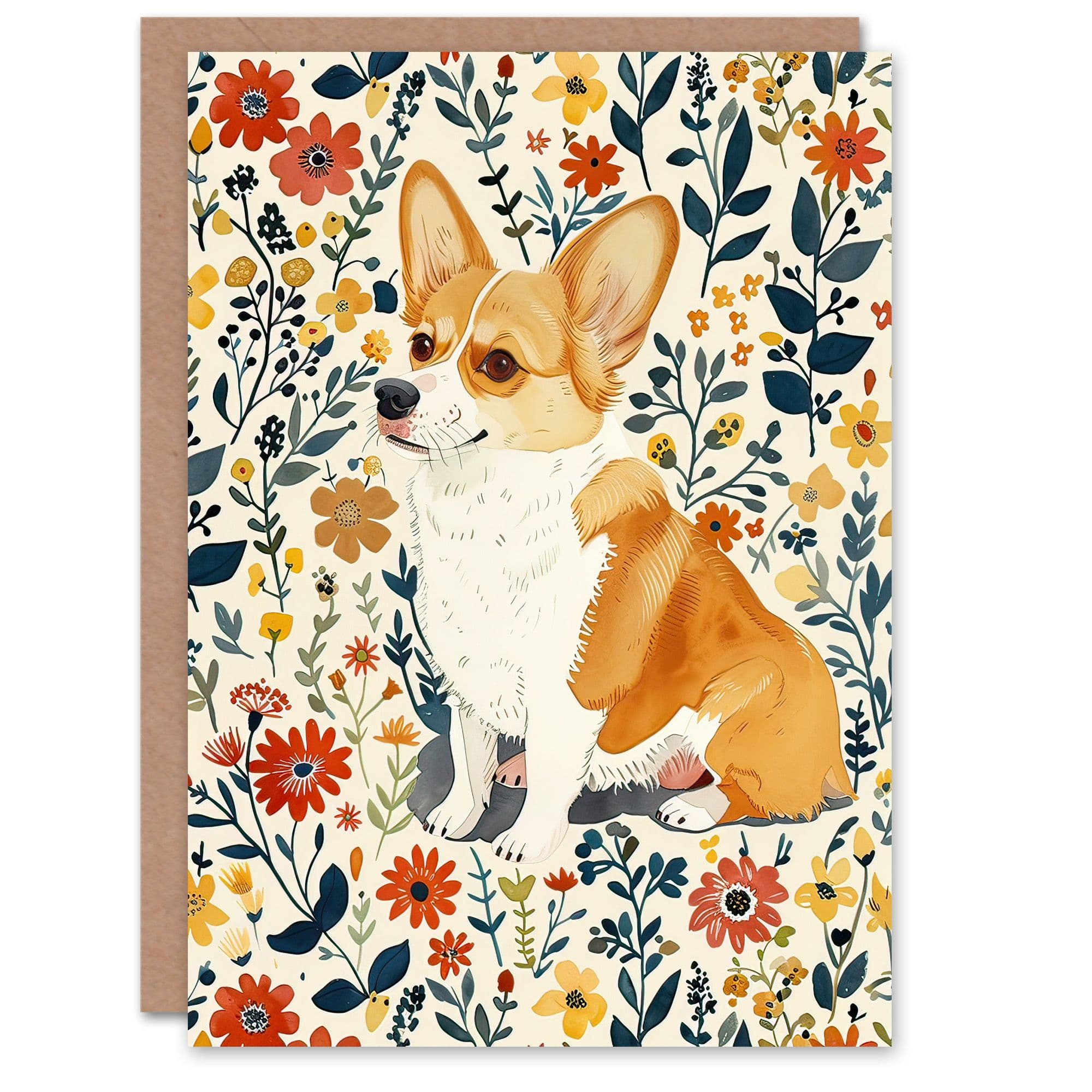 Greeting Card Pembroke Welsh Corgi Dog Lover Cute Floral Birthday