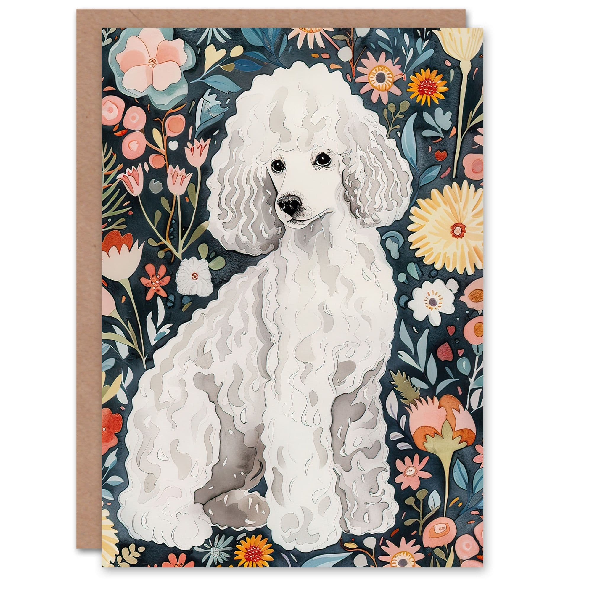Greeting Card Elegant Poodle Dog Lover Pet Wildflowers Birthday