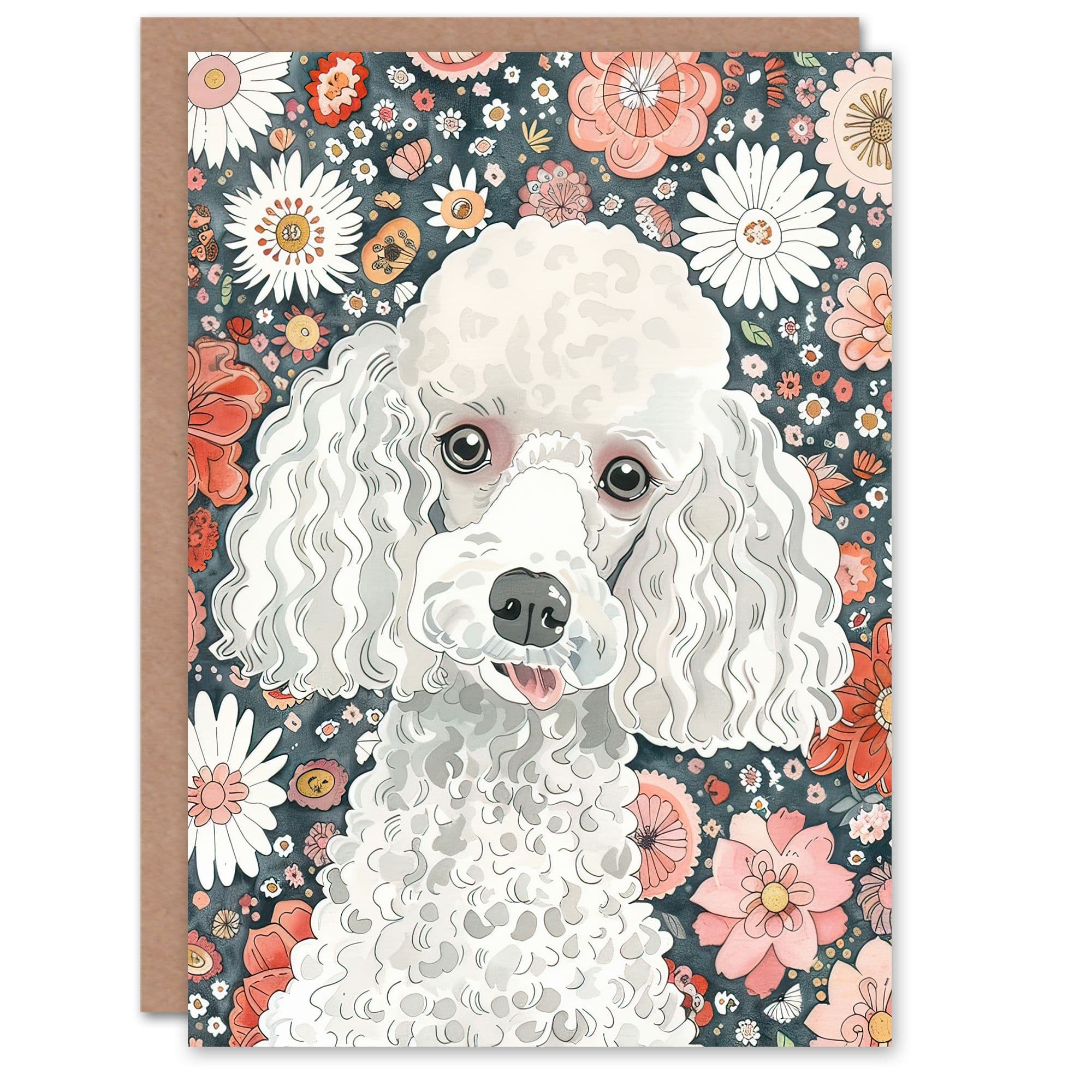 Greeting Card Quirky Poodle Dog Lover Floral Pet Portrait Birthday