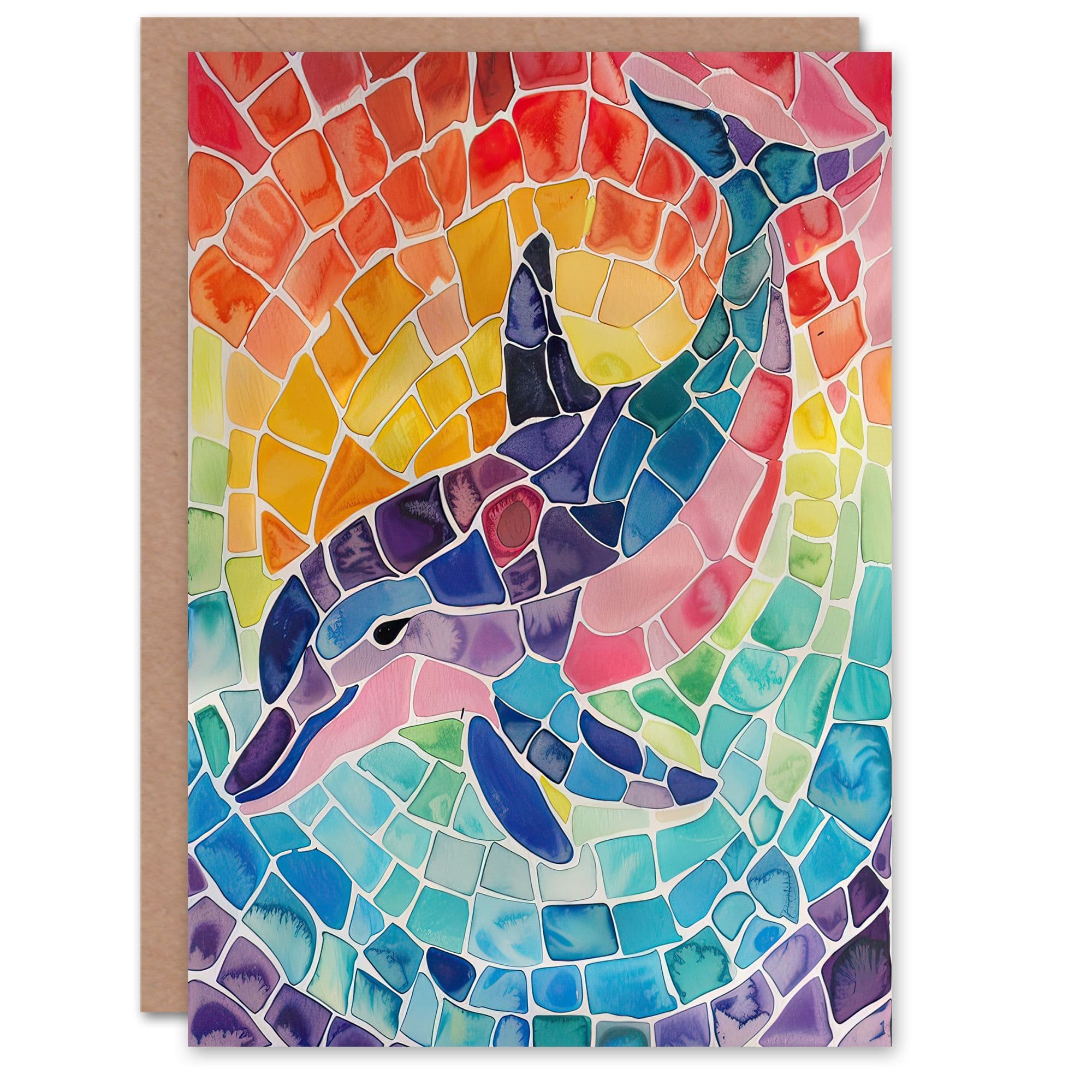 Greeting Card Dolphin Mosaic Pattern Watercolour Birthday