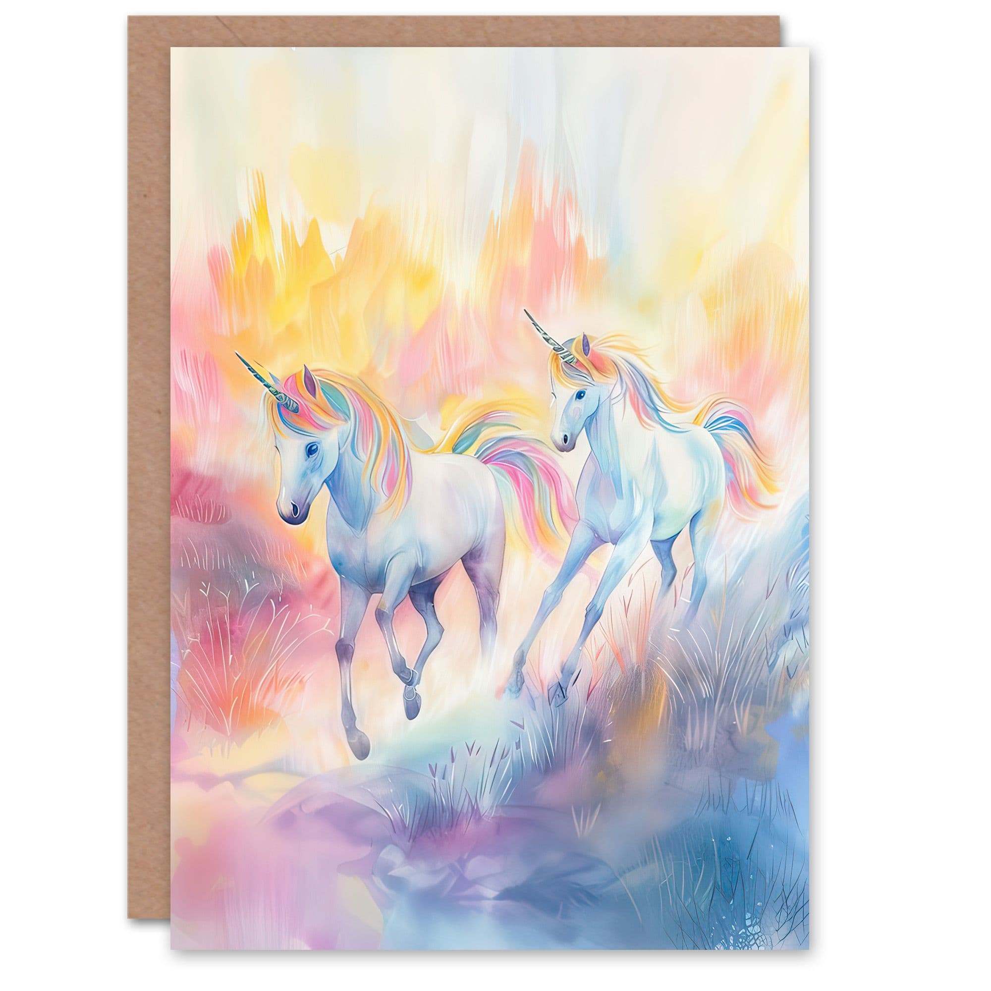 Greeting Card Dreamy Unicorns Pastel Forest Birthday