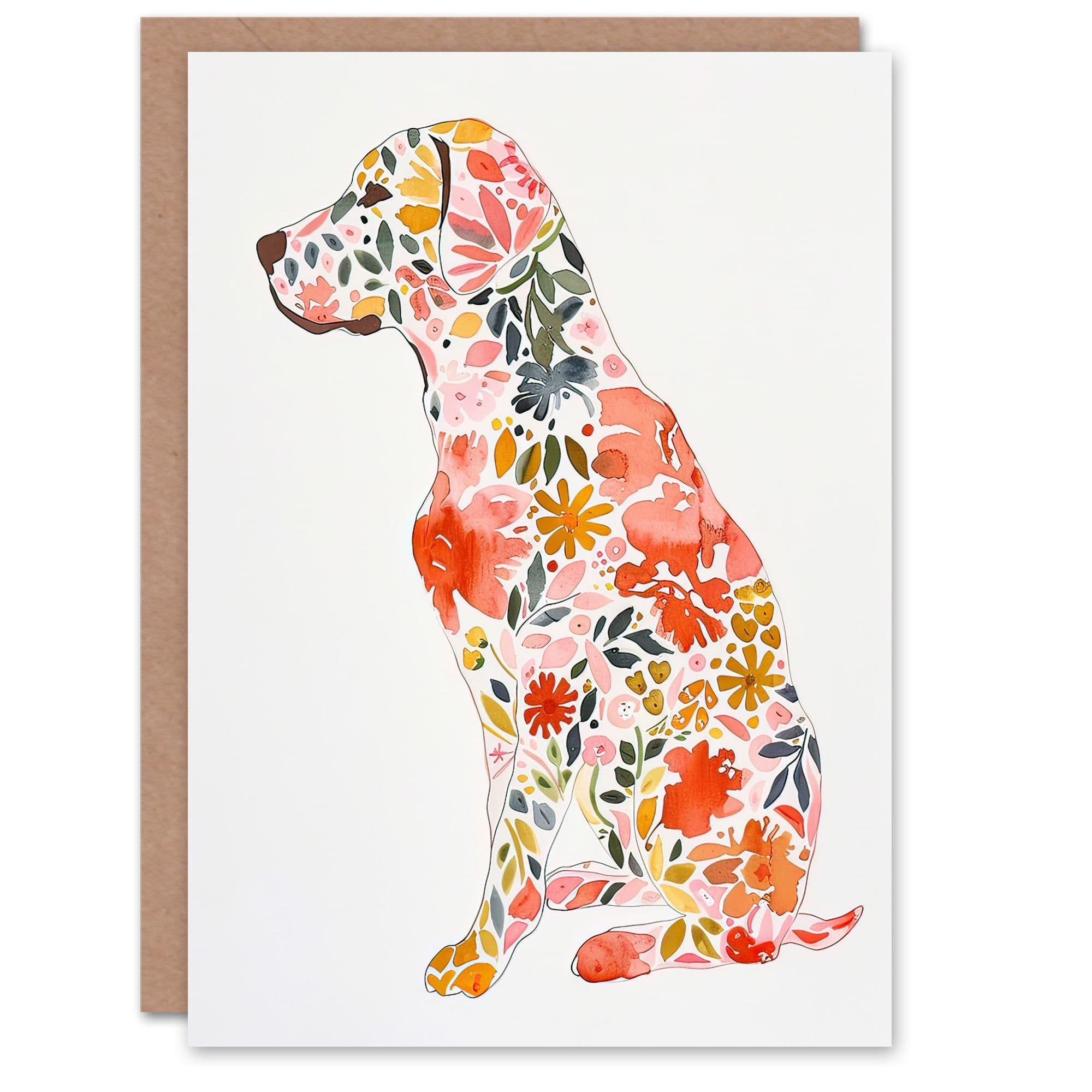 Greeting Card Labrador Dog Lover Bright Floral Pattern Portrait