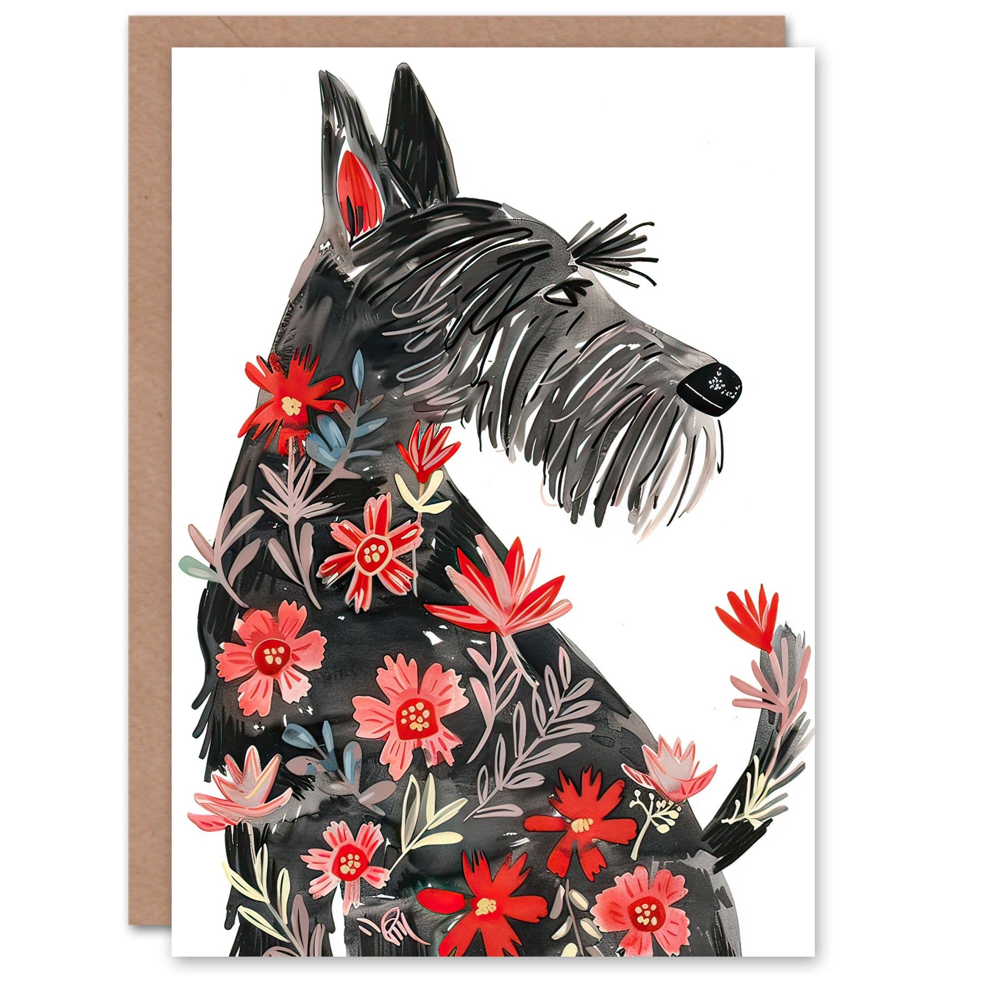 Greeting Card Dog Lover Scottish Terrier with Flowers in Fur Birthday