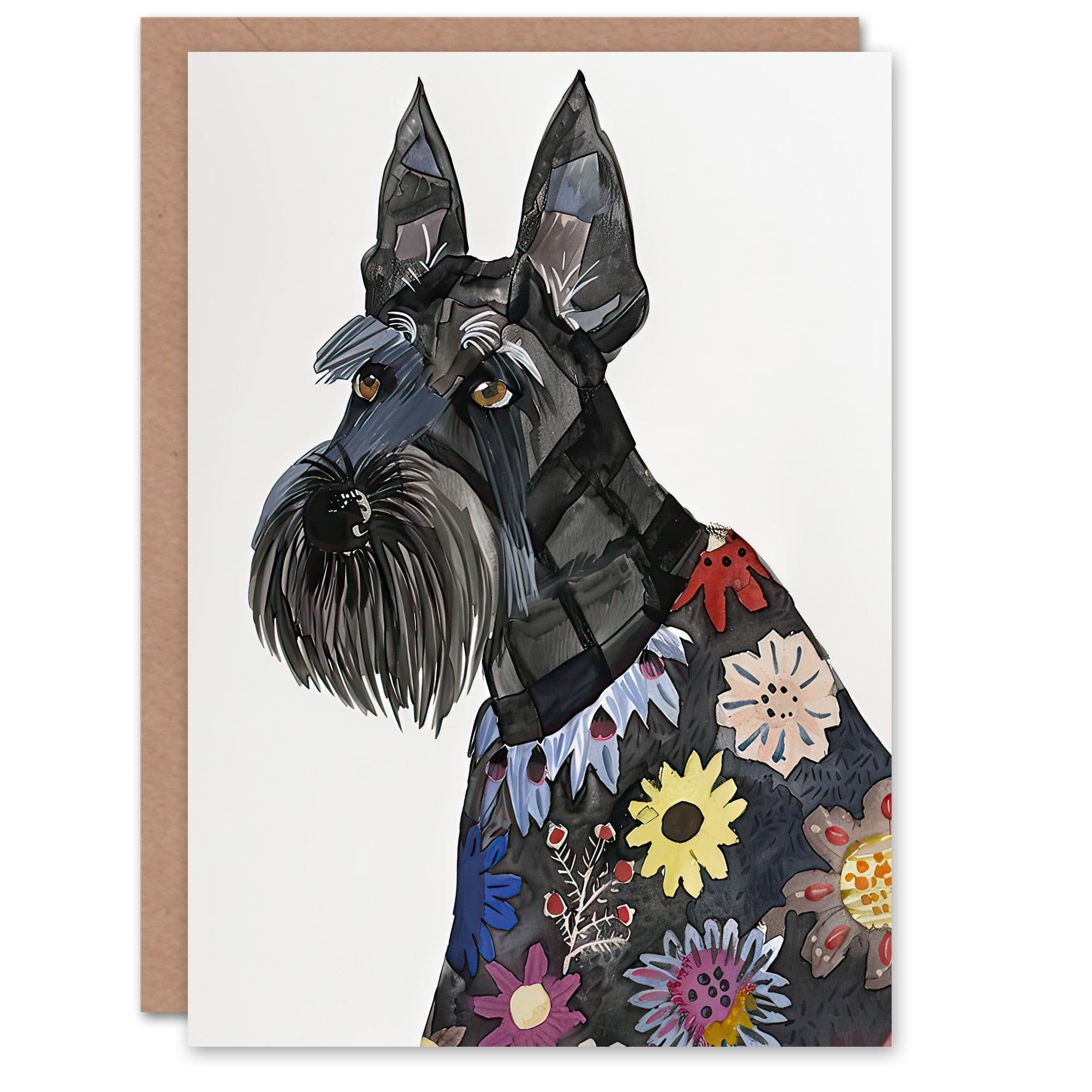 Greeting Card Scottish Terrier Floral Coat Dog Lover Portrait Birthday