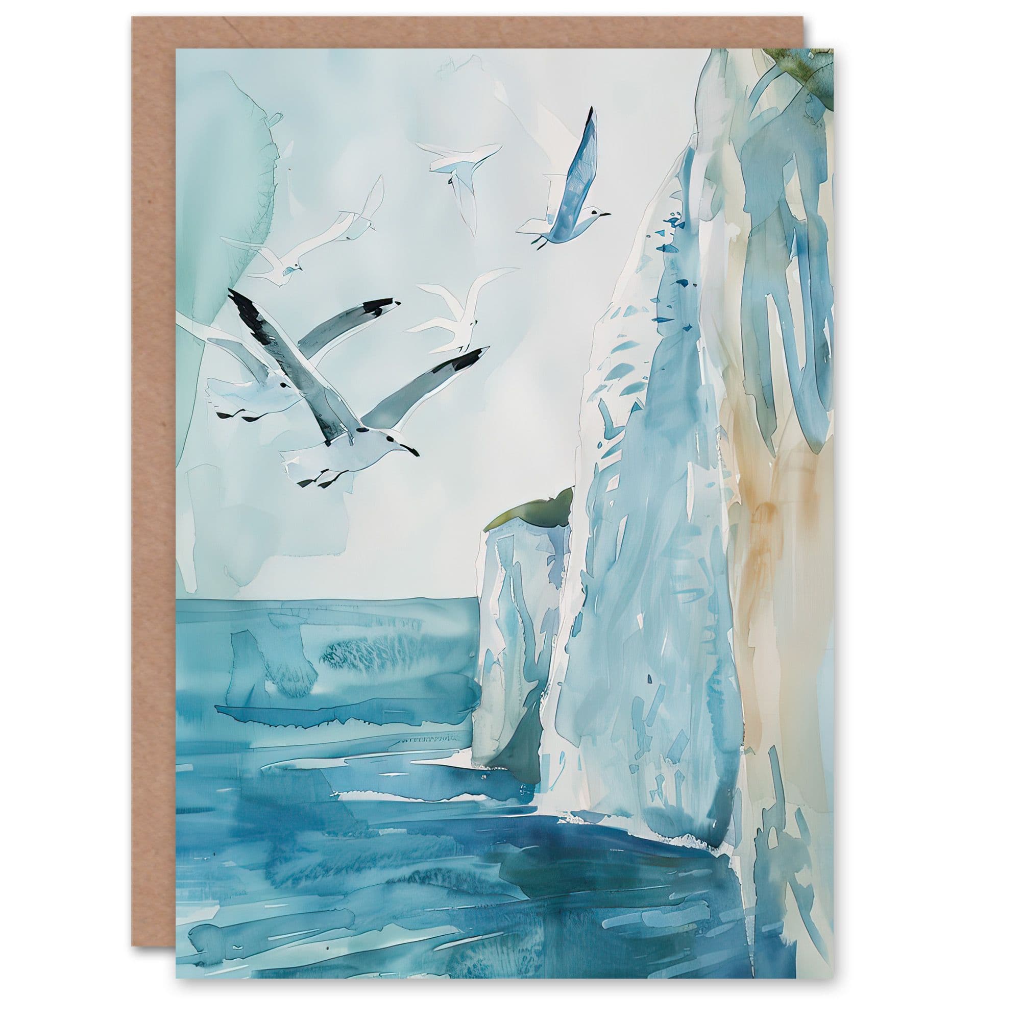 Greeting Card White Cliffs of Dover England Seagulls Coastal Birthday