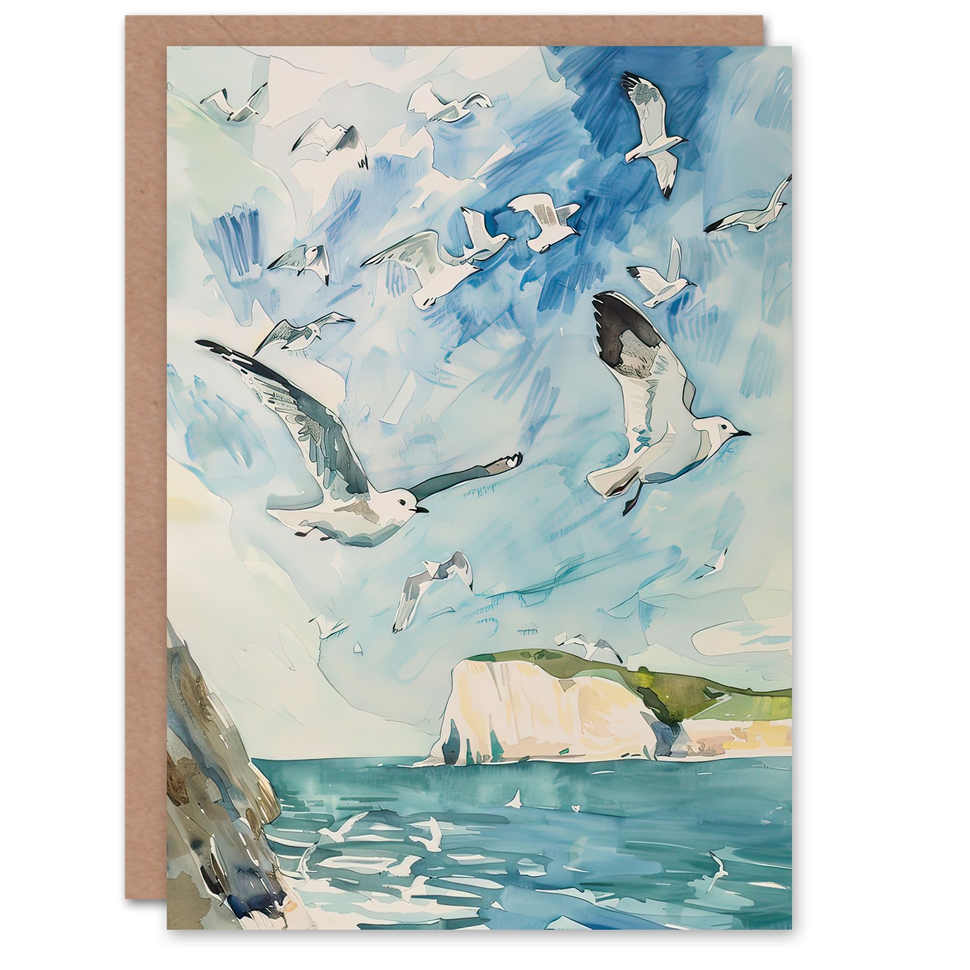 Greeting Card Seagulls Over Cliffs Dover UK Coastline