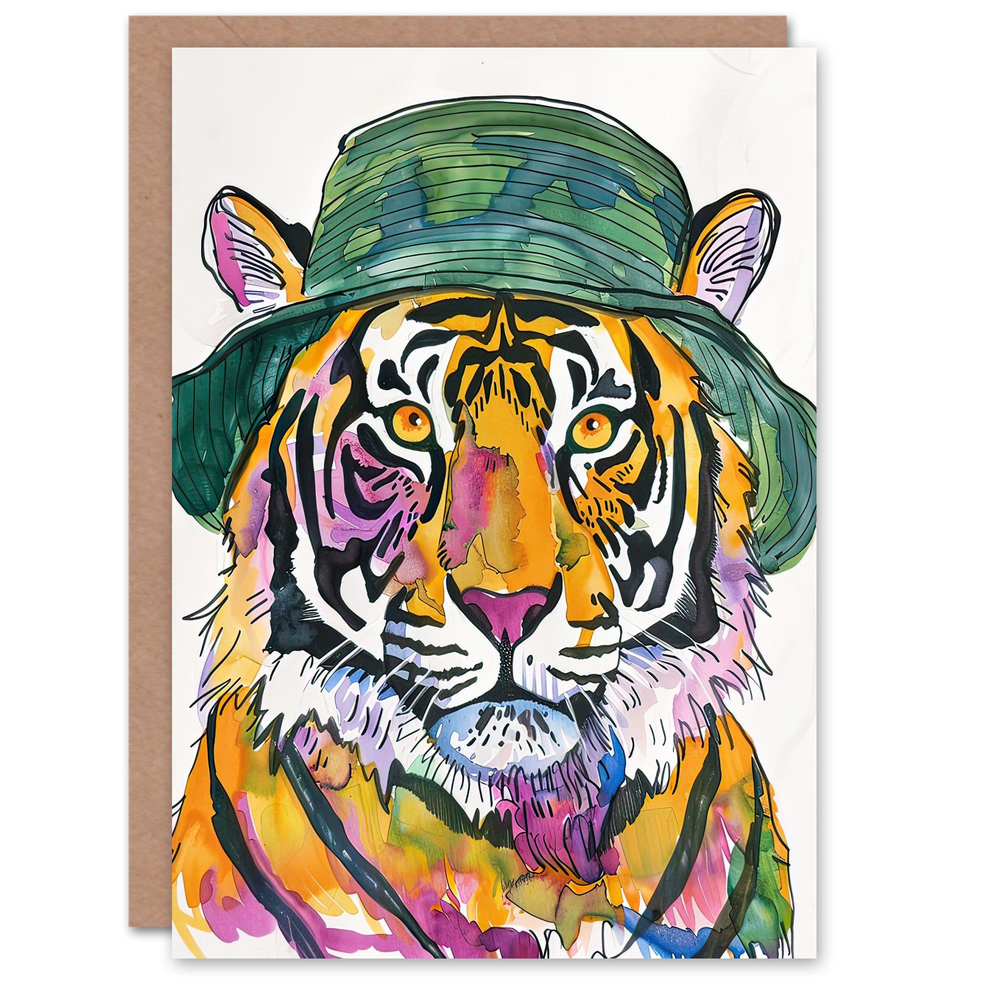 Greeting Card Tiger With Bucket Hat Hip Hop Culture Fun Animal